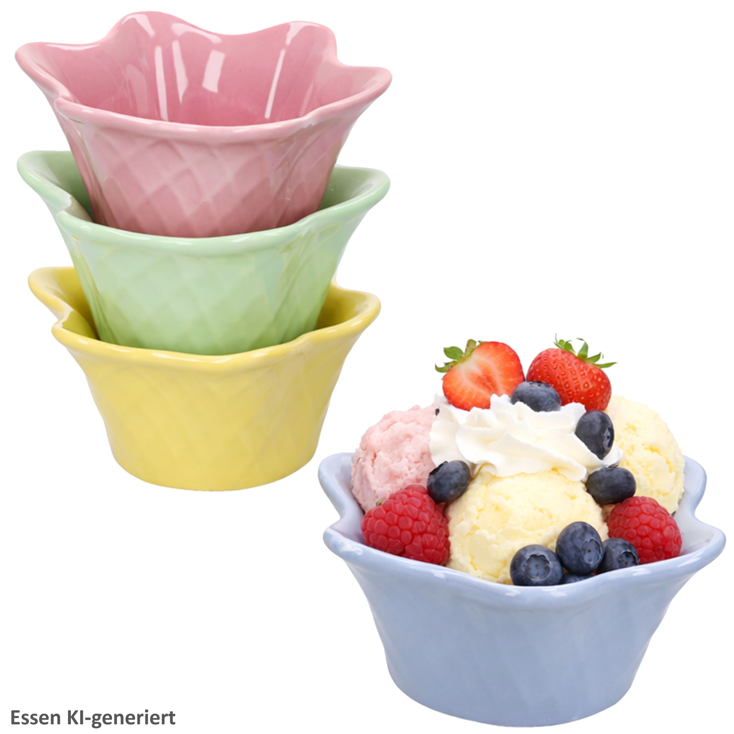 MamboCat Eisschale MamboCat 4er Set Emilia Blume Eisbecher Steingut Dessert-Schale bunt, Steingut