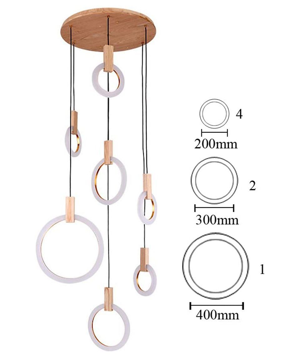 Holz, LED fest ZMH Hängelampe Hängeleuchte Kronleuchter Pendelleuchte integriert, Hängeleuchte esstisch Pendellampe 55W 7-Led Ring