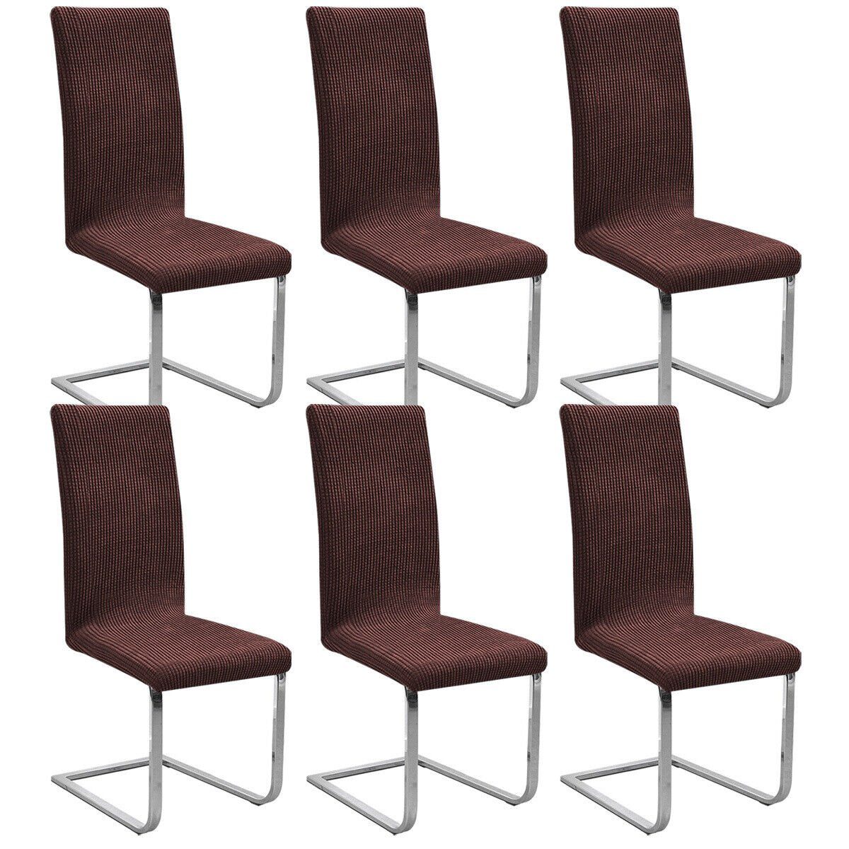 Stuhlhusse Stretch Stuhlbezug 6er Set Stuhlhussen Waschbar MOOHO elastische, braun|M