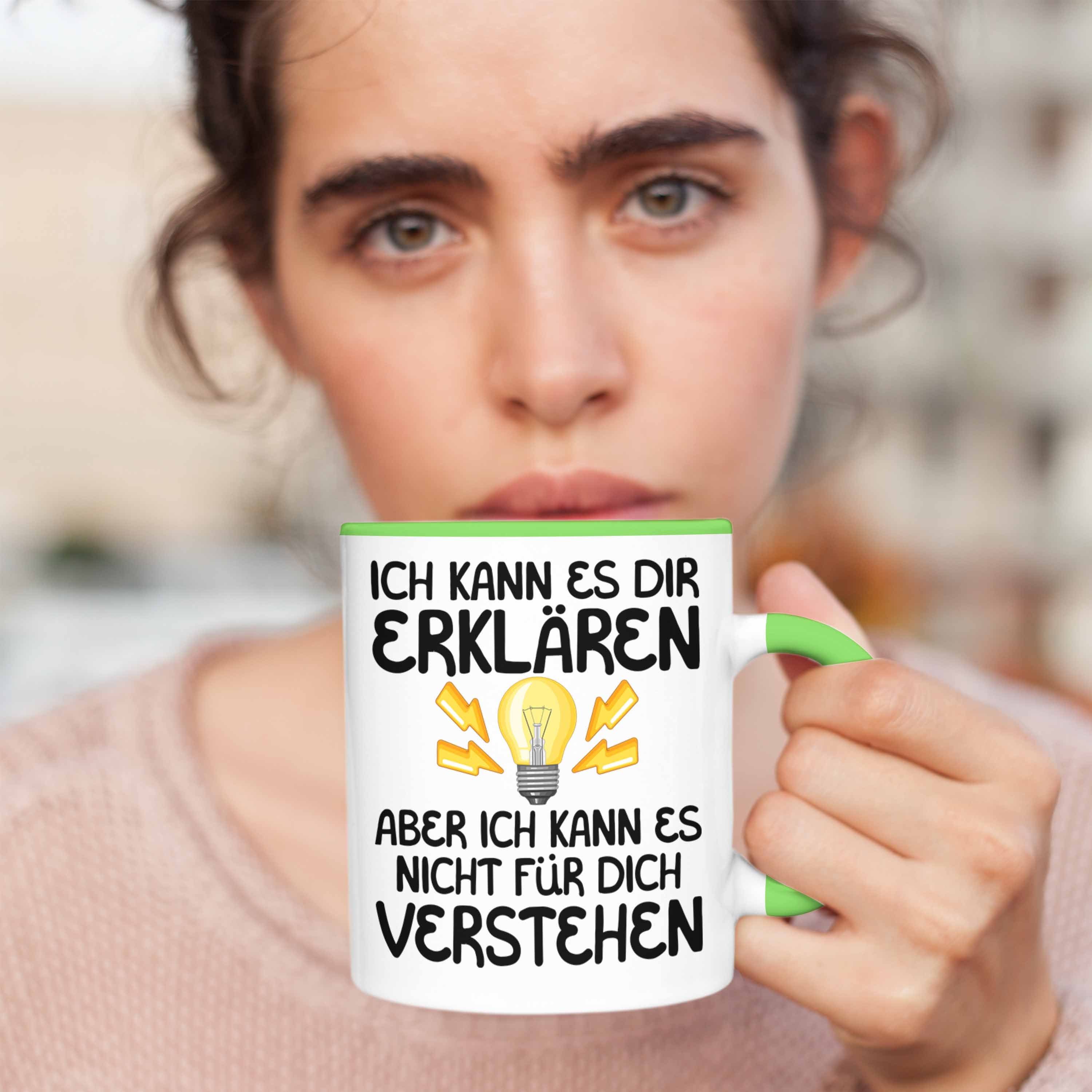Trendation Tasse Elektriker Lehrer Geschenk für Geschenkidee Spruch Elek Lustiger Tasse Grün