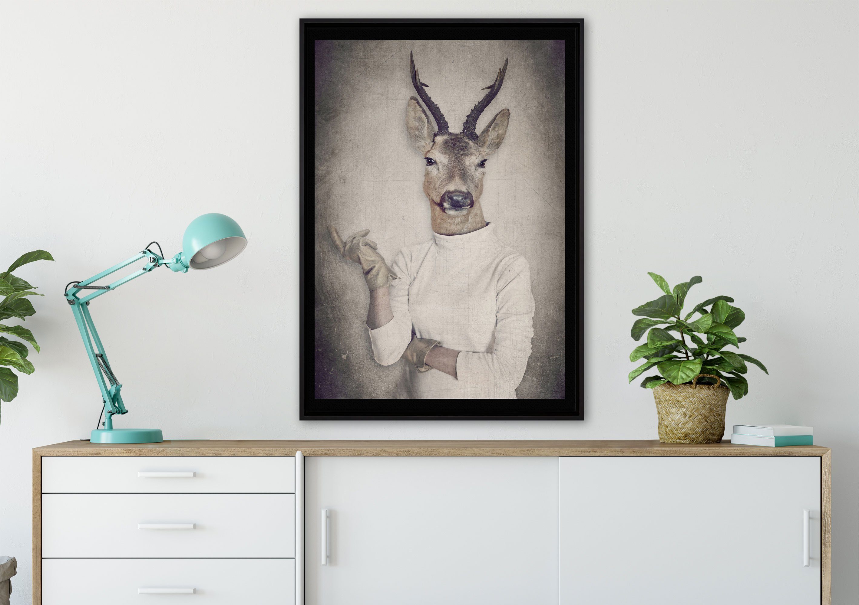 Pixxprint Leinwandbild Hirschkopf Menschenkörper im Pullover, günstig online kaufen