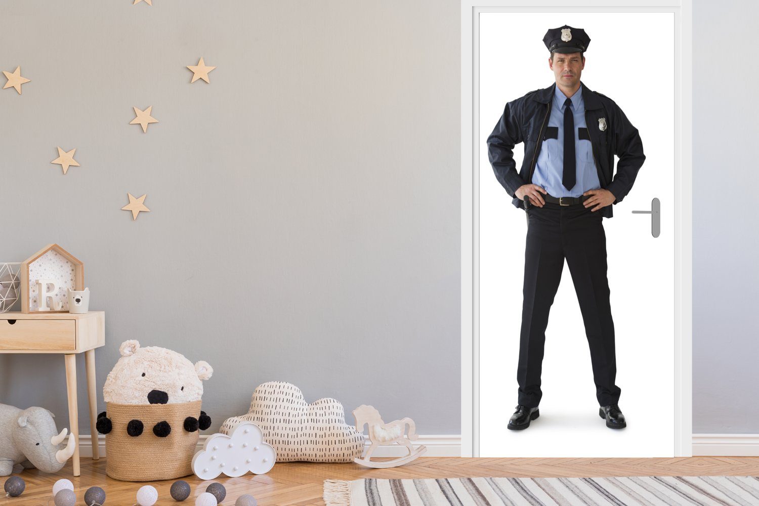 St), Fototapete Matt, (1 Türtapete Porträt cm für Polizisten, MuchoWow Tür, eines bedruckt, 75x205 Türaufkleber,