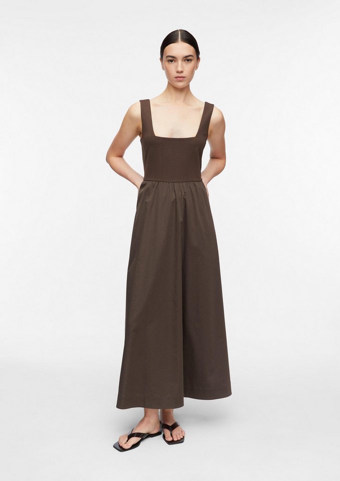 comma Midikleid Kleid Kleid im Fabricmix mit Popeline-Rock und Eingrifftaschen
