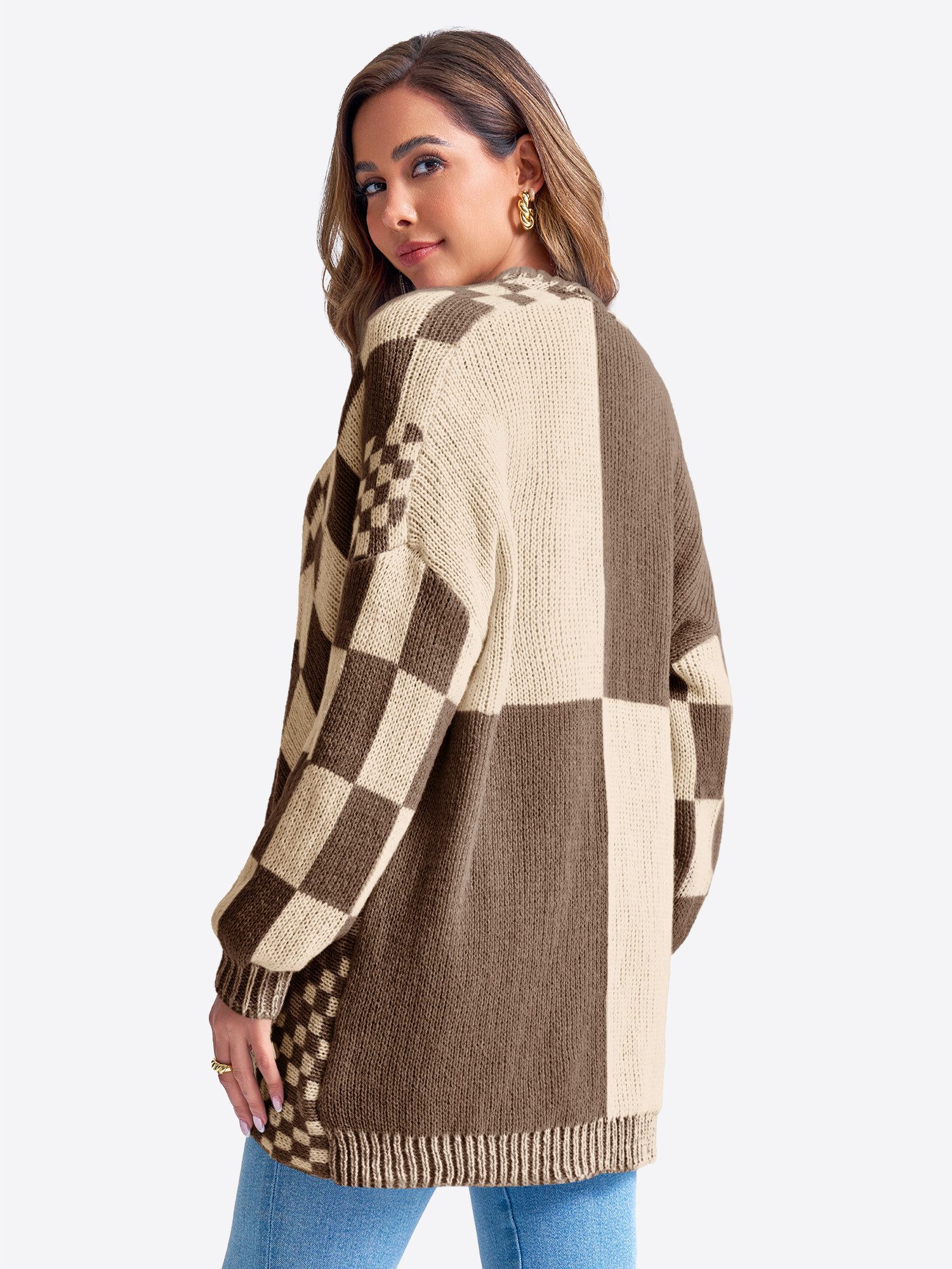 Imily Bela Cardigan Damen Oversize Strickjacke mit Karomuster (Packung, 1-t günstig online kaufen