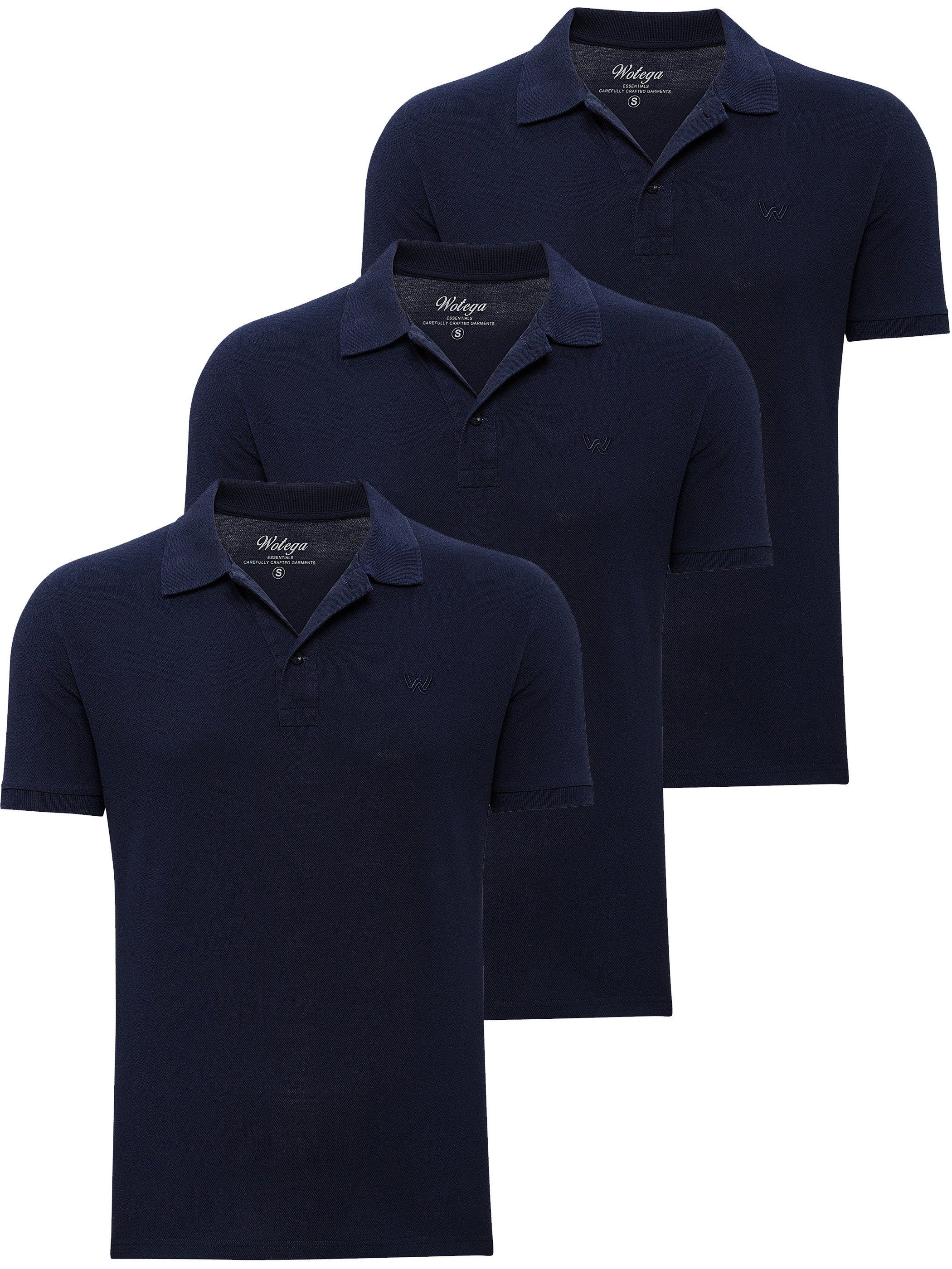 WOTEGA Poloshirt (navy (Set, 3-Pack 193923) Shirt 3er-Pack) blazer Blau Nova Polo