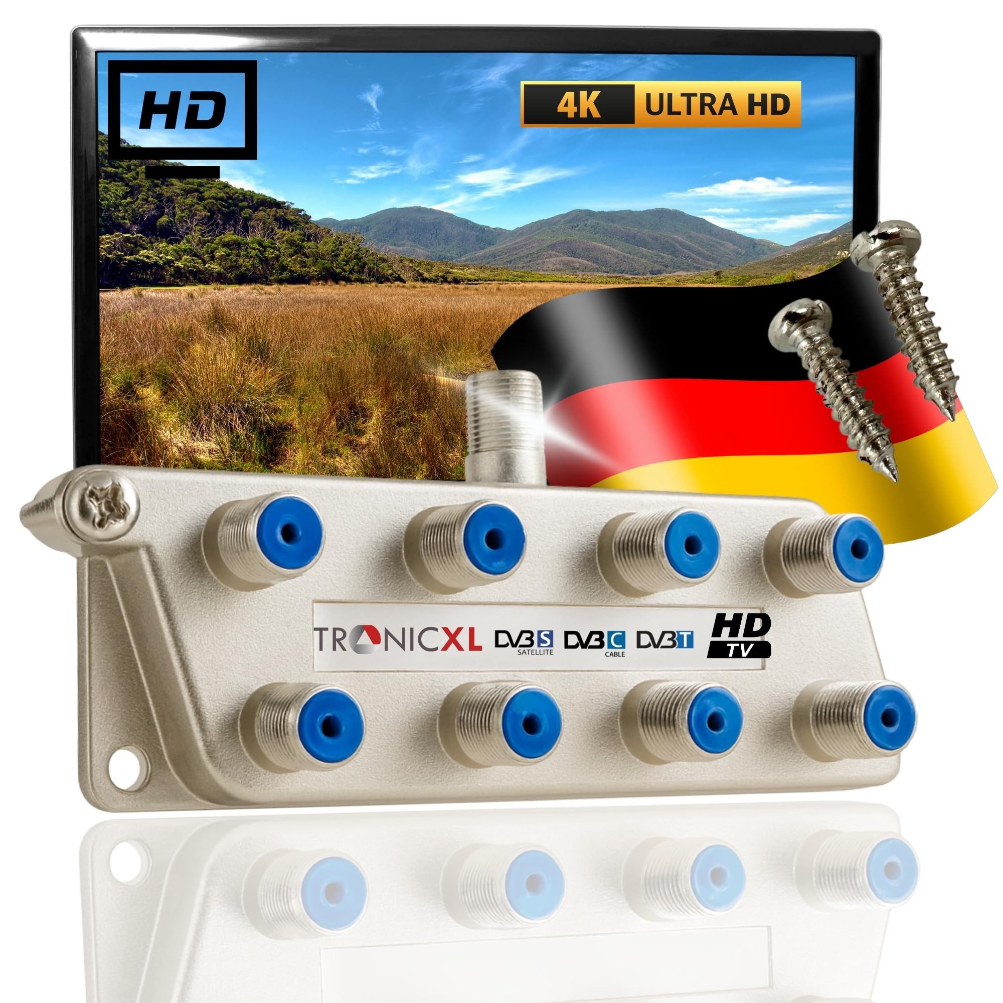 TronicXL SAT-Verteiler Antennenverteiler 8fach SAT Kabel-Fernsehen BK Splitter F-Stecker CATV, Ausgang: F-Kupplungen