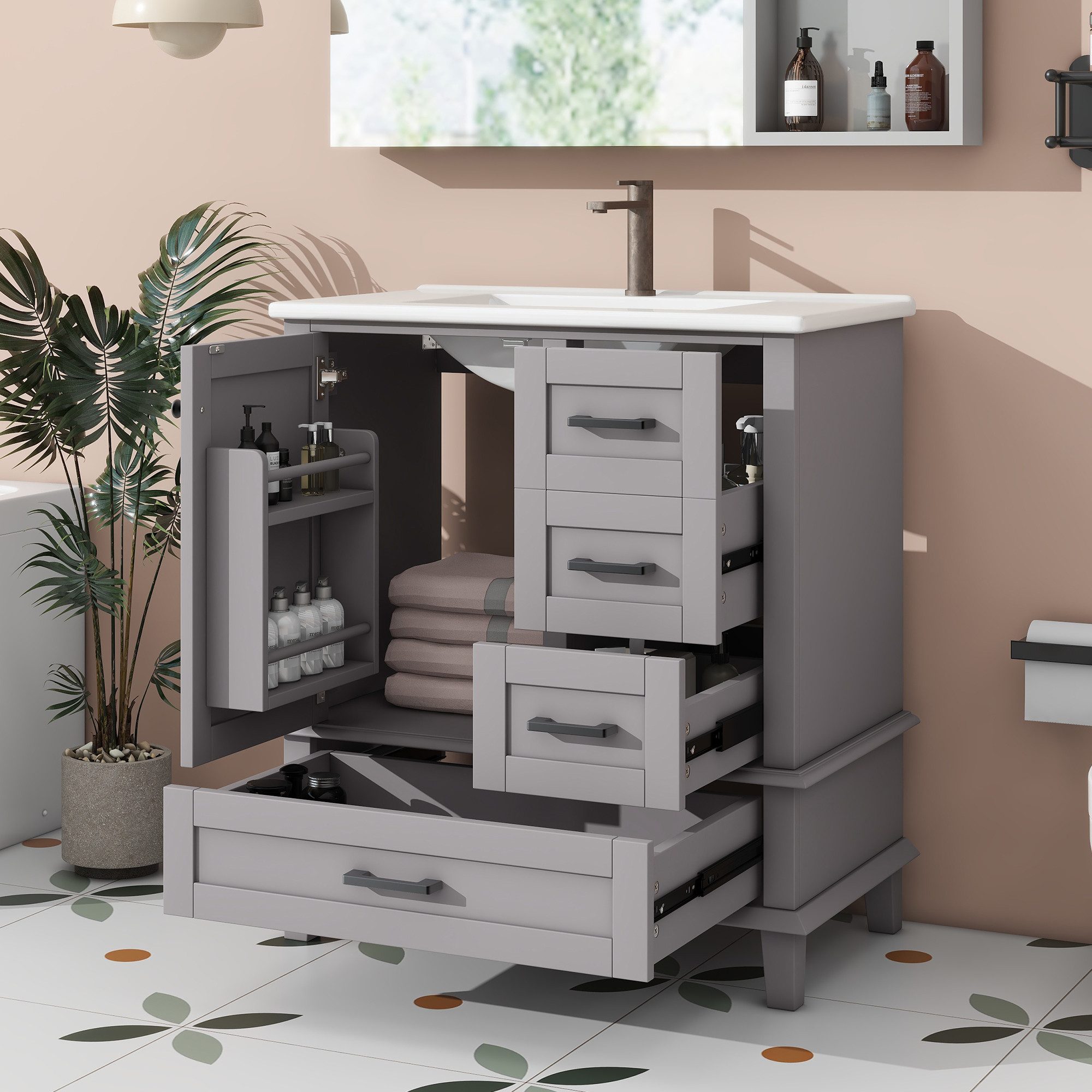 Flieks Waschtisch mit 3 Schubladen und 1 Türregal (B76/T46/H83,5 cm, Beine günstig online kaufen