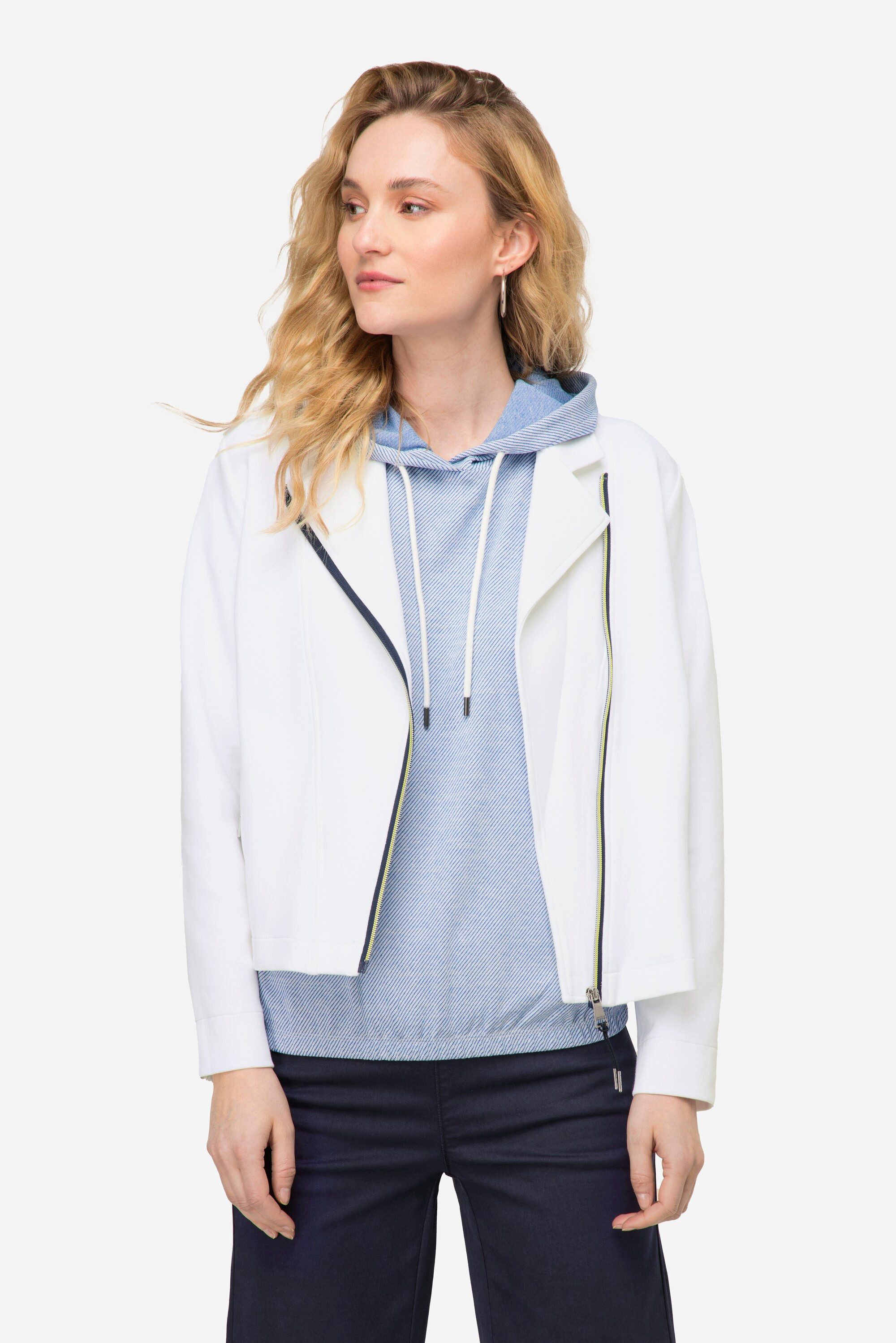 Sommerjacke Biker-Jacke Sweat Revers Zipper Langarm