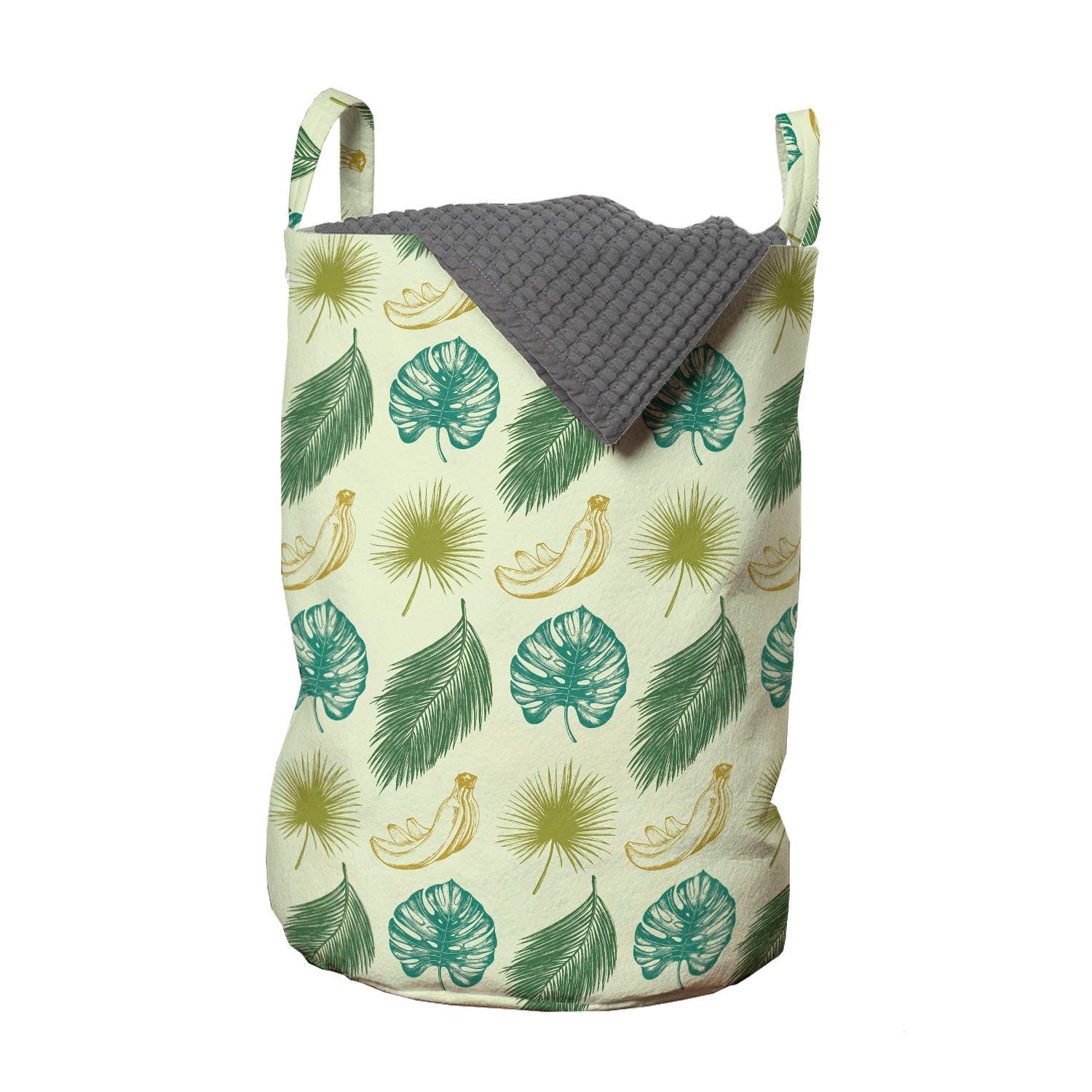 Abakuhaus Wäschesäckchen Wäschekorb mit Griffen Kordelzugverschluss für Waschsalons, Philodendron Bananen und Blätter Kunst