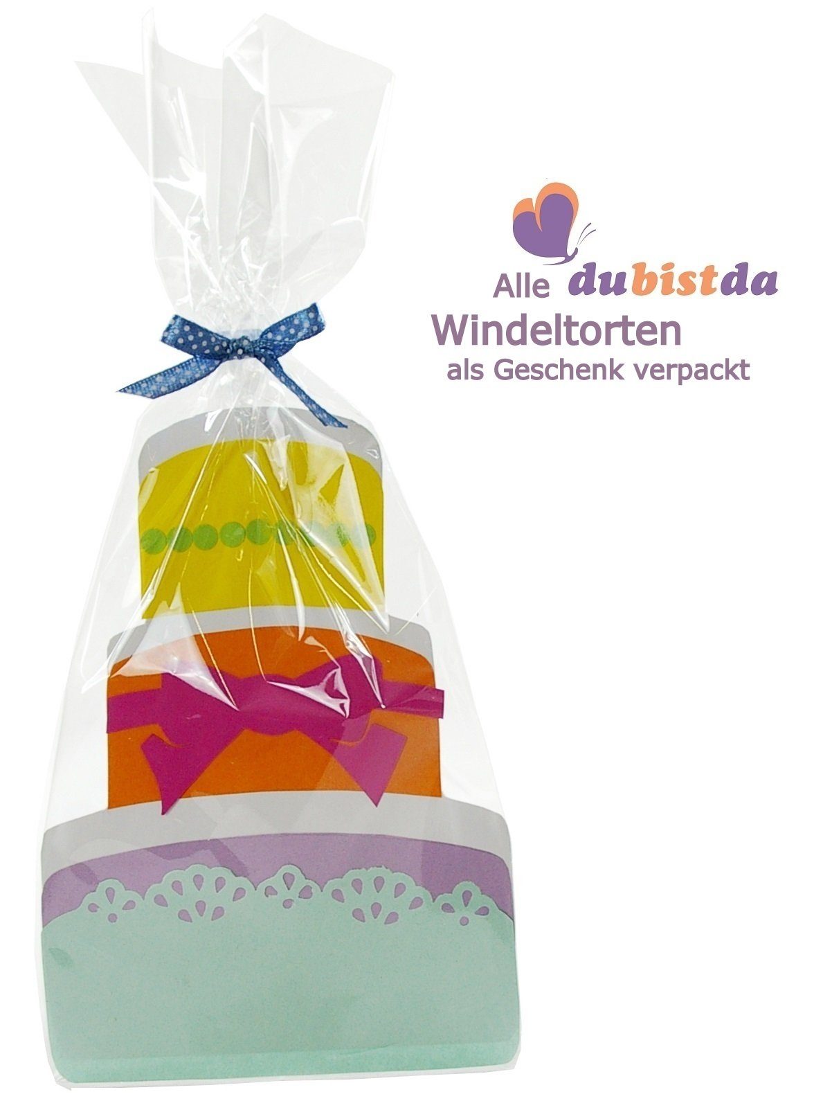 dubistda-WINDELTORTEN- Neugeborenen-Geschenkset Windeltorte ALLES JUTE mit "Oh Baby"-Holz Caketopper und Baby Booties – Bild 5 von 5