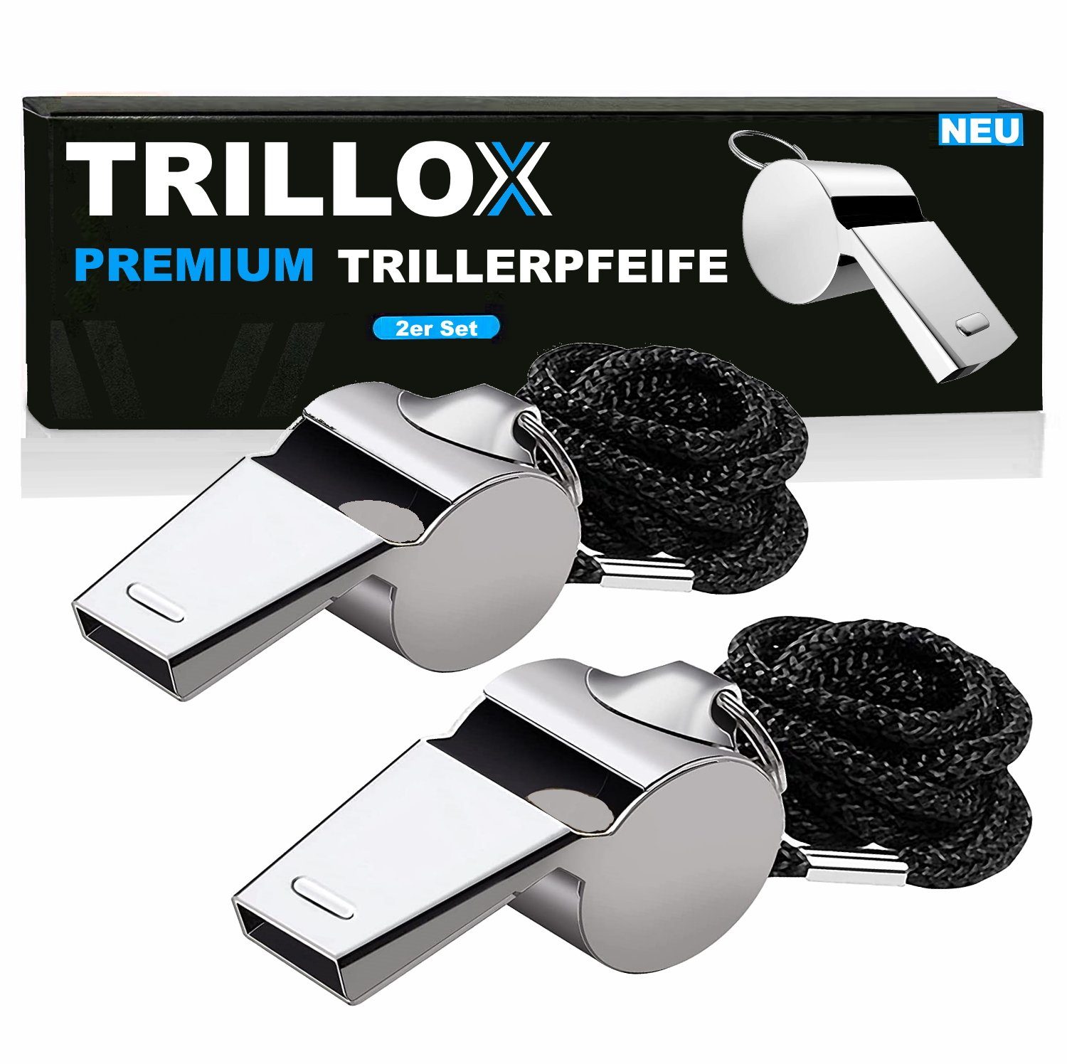 4er Set Metalltrillerpfeifen mit Bunten Halsband Metall Trillerpfeife Fussball 