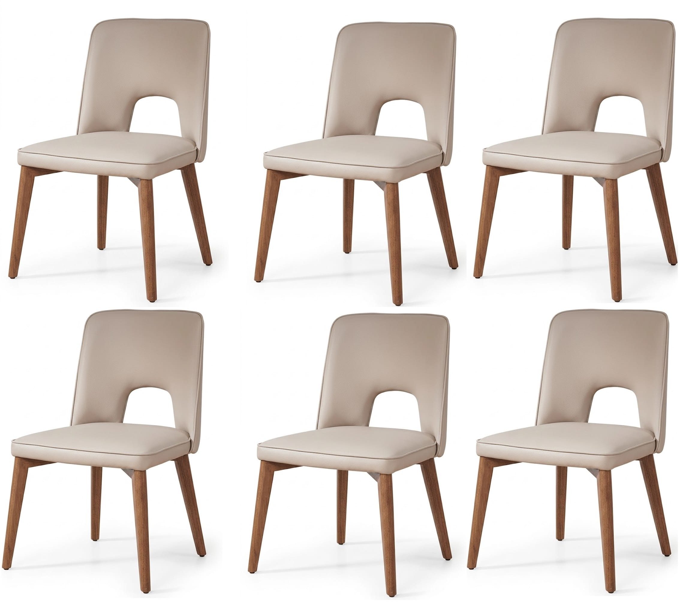 JVmoebel Sitzgruppe Sanftes Minimal-Design Esszimmerstühle 6x Set Beige Kunstleder Walnuss, (6-tlg., 6-tlg)