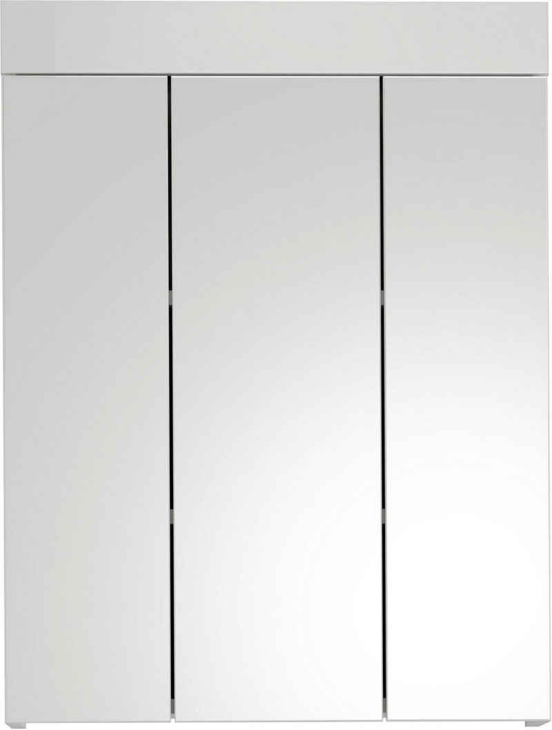 xonox.home Badezimmerspiegelschrank Snow (Badschrank 60x79 cm, 3-türig) weiß Hochglanz, 9 Fächer