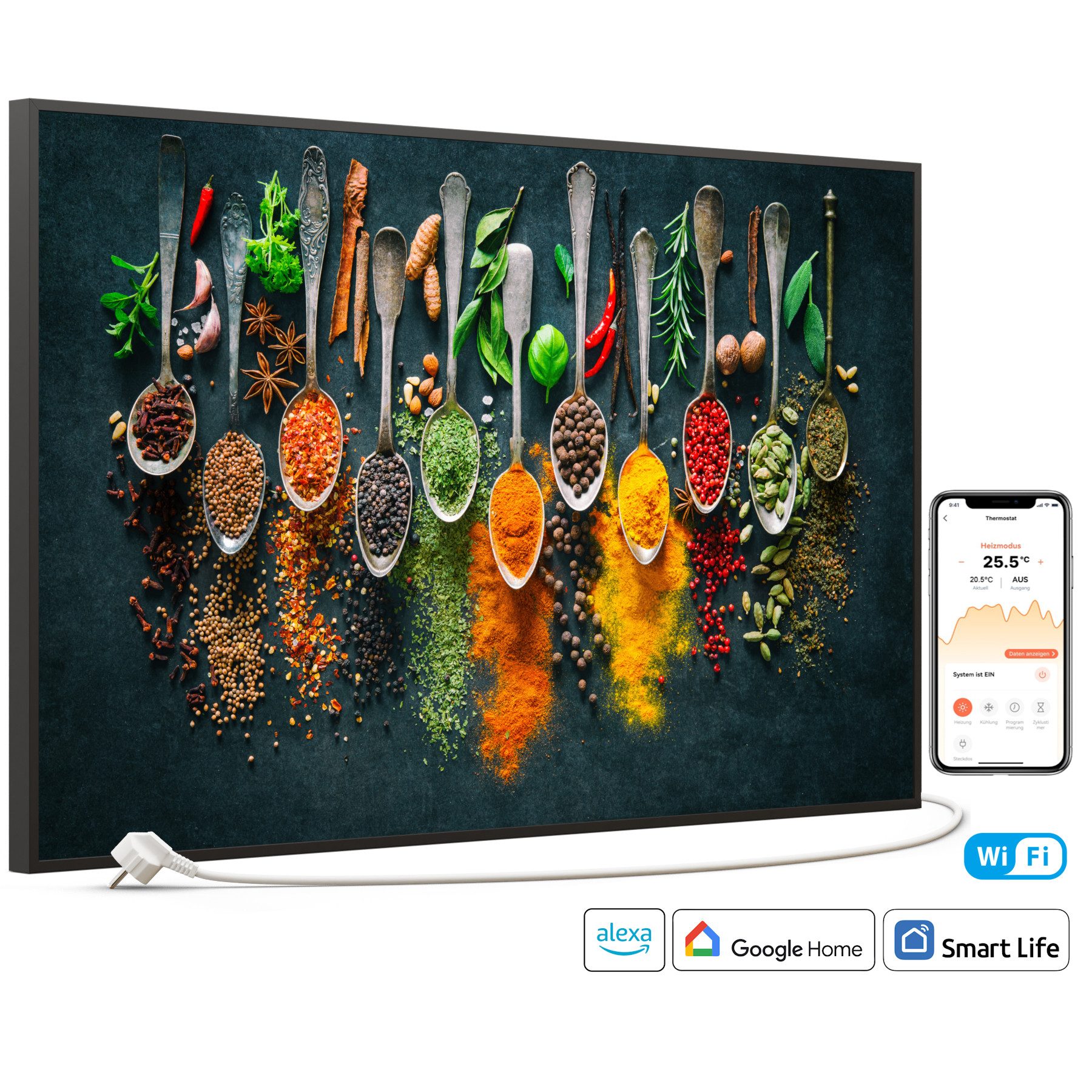 STEINFELD Heizsysteme Infrarotheizung Bild 600W, 100x60cm, Made in Germany, 7 Jahre Garantie, mit Thermostat, Schwarz