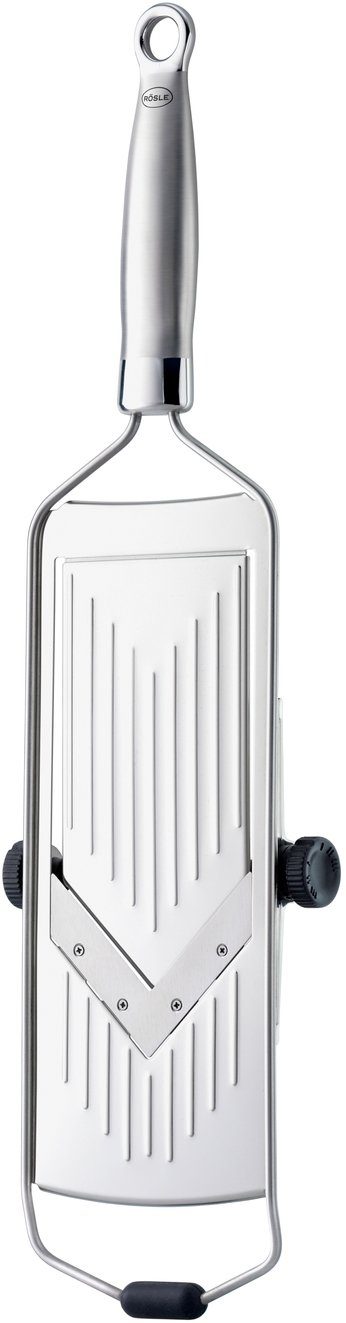 RÖSLE Gemüsehobel, Edelstahl 18/10, (1-St), mit V-Klinge für Gemüse und Obst, 5 Schnittstärken, inkl. Gemüsehalter