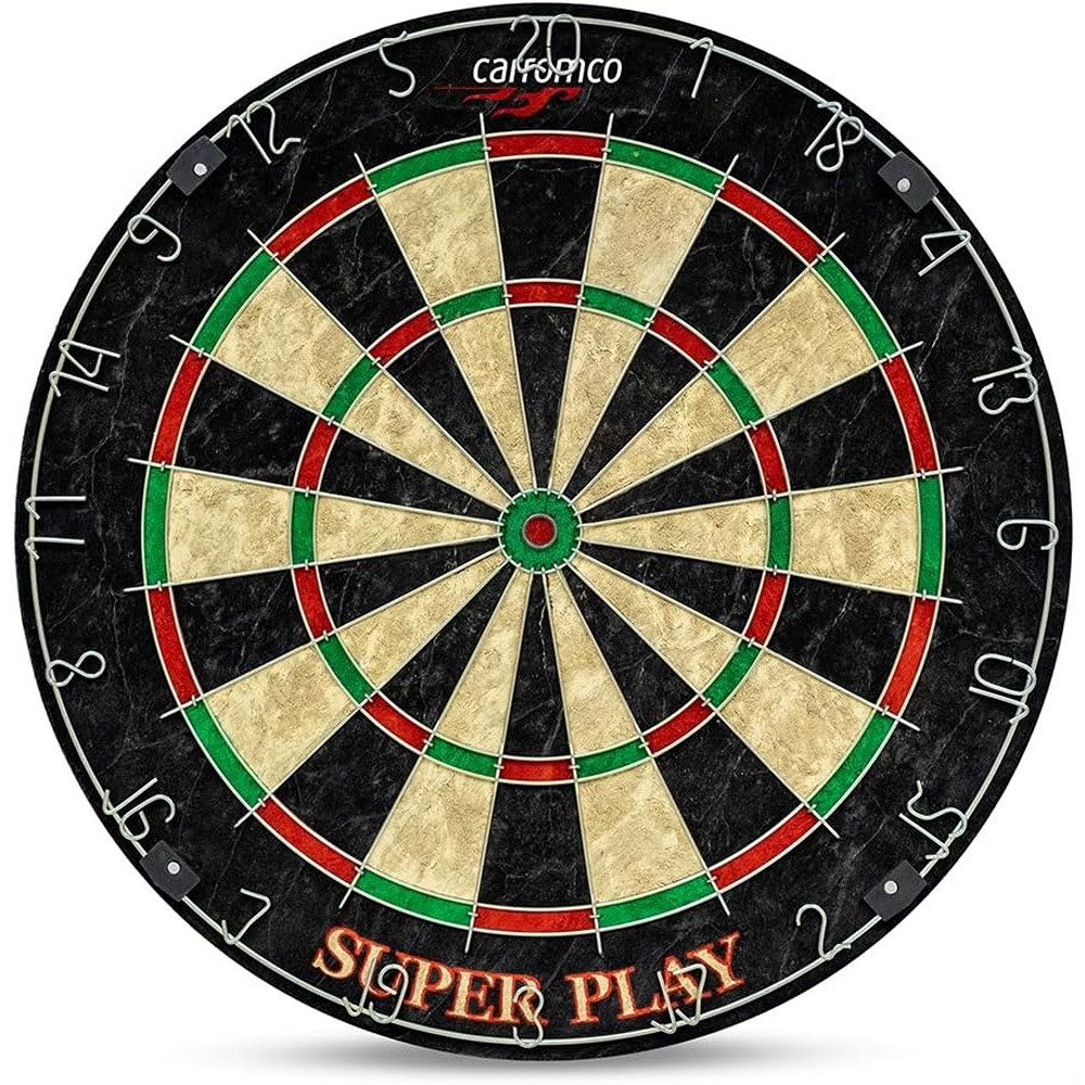 Carromco Dartscheibe Dartscheibe Superplay, Steeldart, Darts-Spiel, Turniergröße, Sisal Dartboard mit 3 Stahldarts & 3 Softdarts