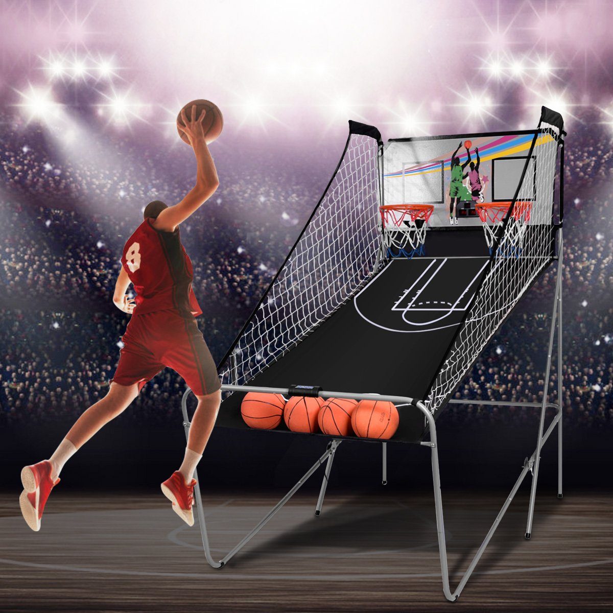 COSTWAY Basketballkorb Arcade-Basketballspiel, inkl. 4 Bällen, klappbar