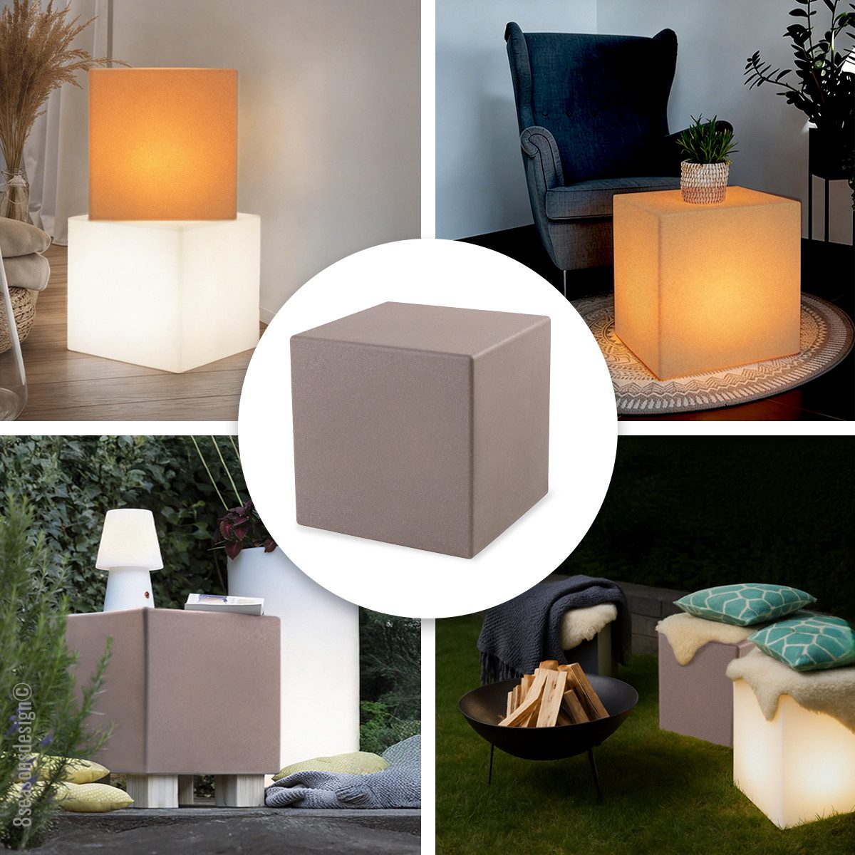 8 seasons design LED Würfel Shining Cube, LED WW, LED wechselbar, Warmweiß, 33 cm taupe für In- und Outdoor