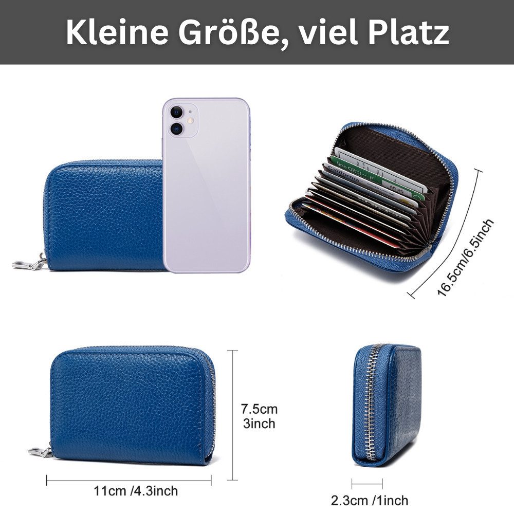 Fomax Geldbörse aus Leder, elegantes Kartenetui 100% Echtleder, Etui für viele Karten, mit rundum Reißverschluss, edles Kreditkartenetui