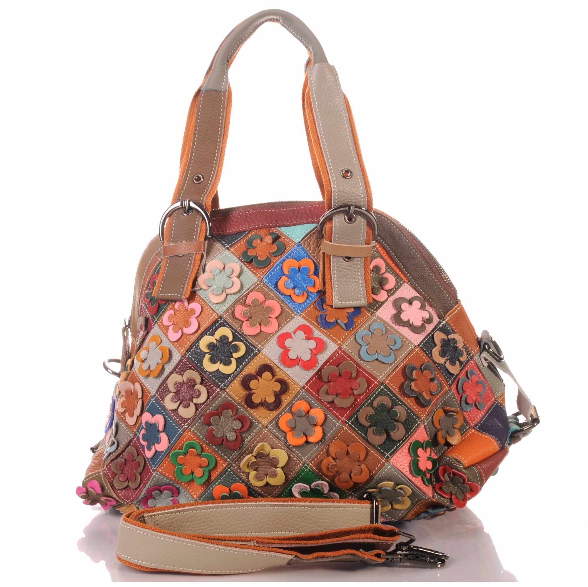 KMISSO Henkeltasche Damen Tasche aus Echtleder mit Patchwork Design und Umhängegurt 30712 (1-tlg), im eleganten Look