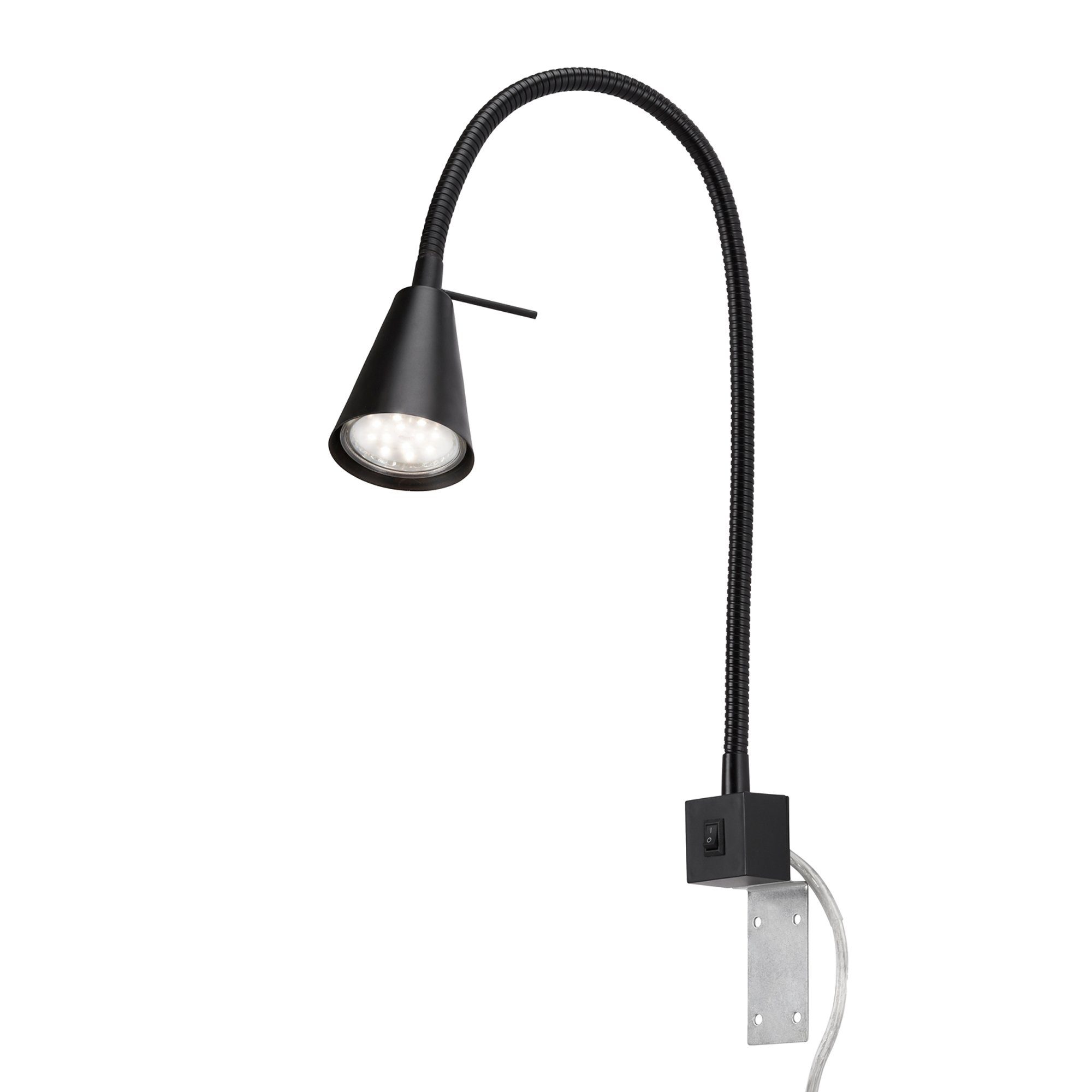 Briloner Leuchten Bettleuchte 2080-015, schwenkbar, An-/Ausschalter,  versch. Befestigungsmöglichkeiten, LED wechselbar, Warmweiß, Wandlampe,  40,3x21,7cm, Schwarz, 4,7W, GU10, Innen, Wohnzimmer, Flur