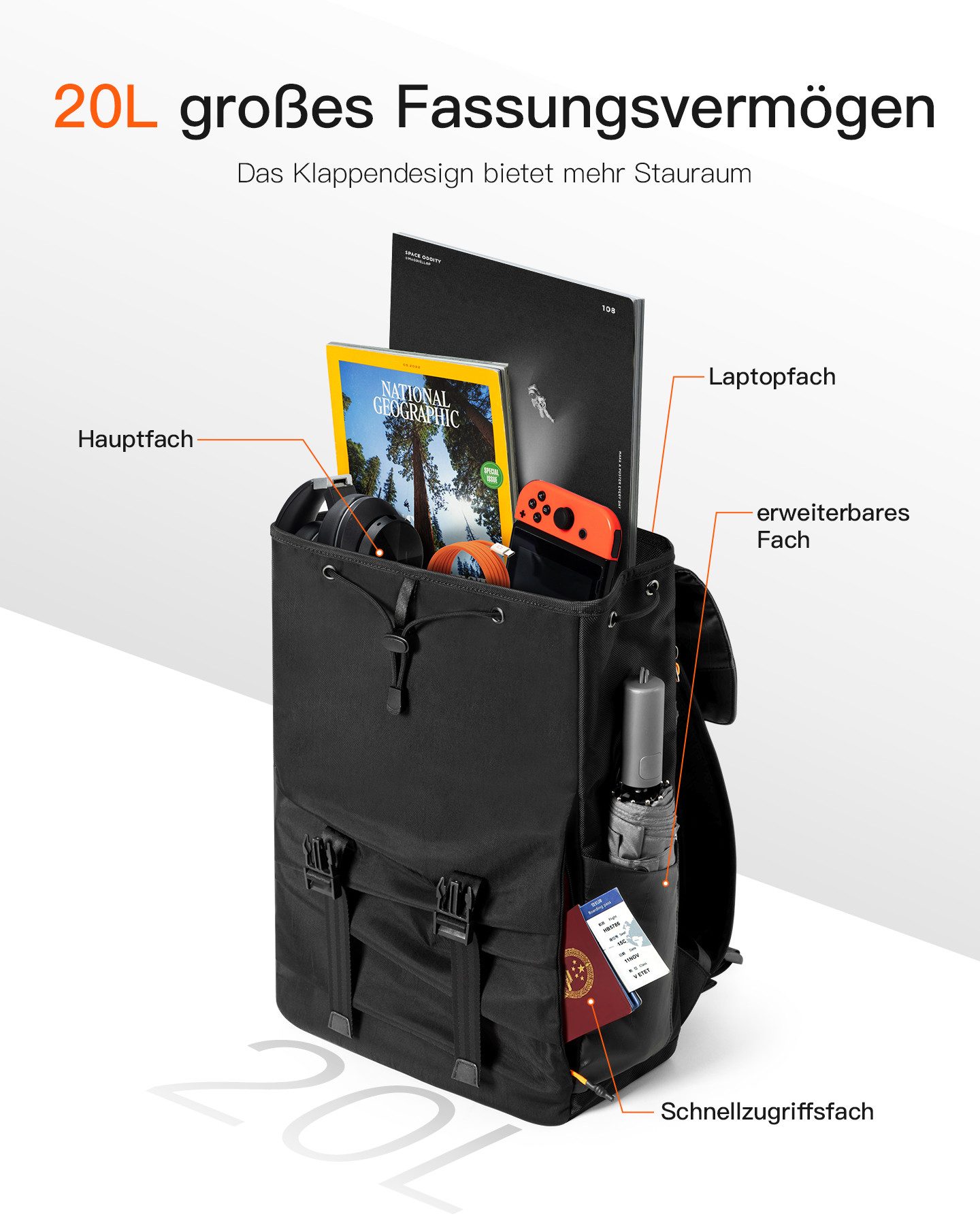 Inateck Laptoprucksack 20L Freizeitrucksack Kompatibel mit 15,6-16 Zoll Lap günstig online kaufen