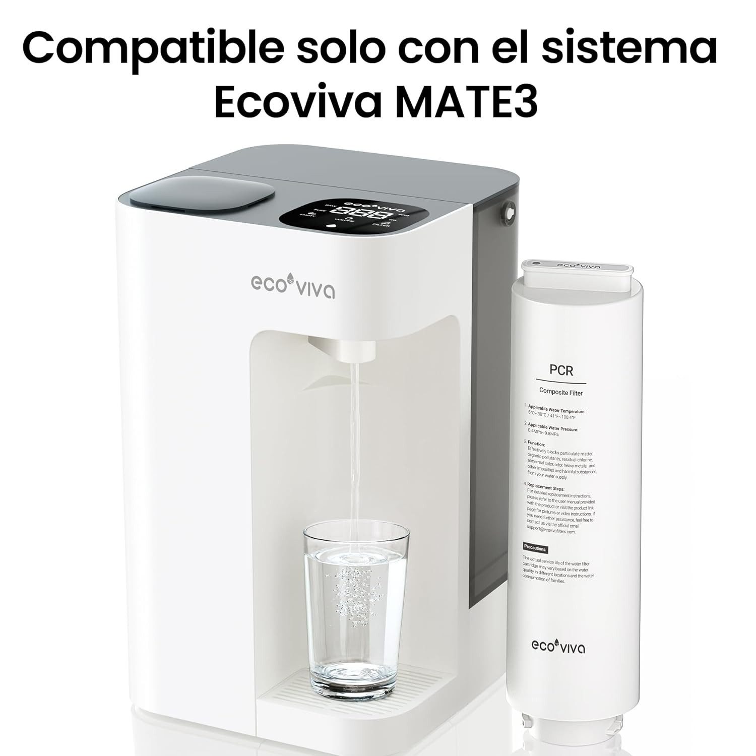 Ecoviva Wasserfilter MATE3 Ersatz-PCR-Filter, Zubehör für Auftisch Umkehrosmoseanlage MATE3, 7-stufige Umkehrosmose Filter
