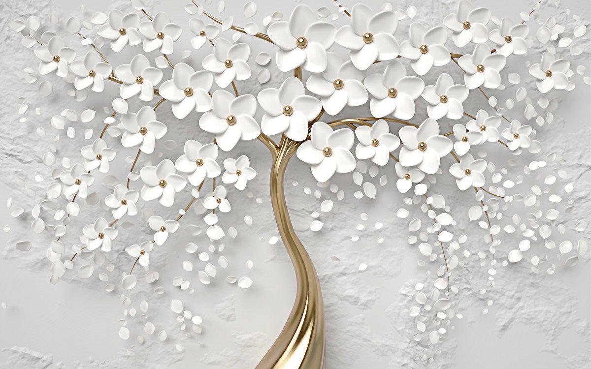 Fototapete Blumen weiß gold