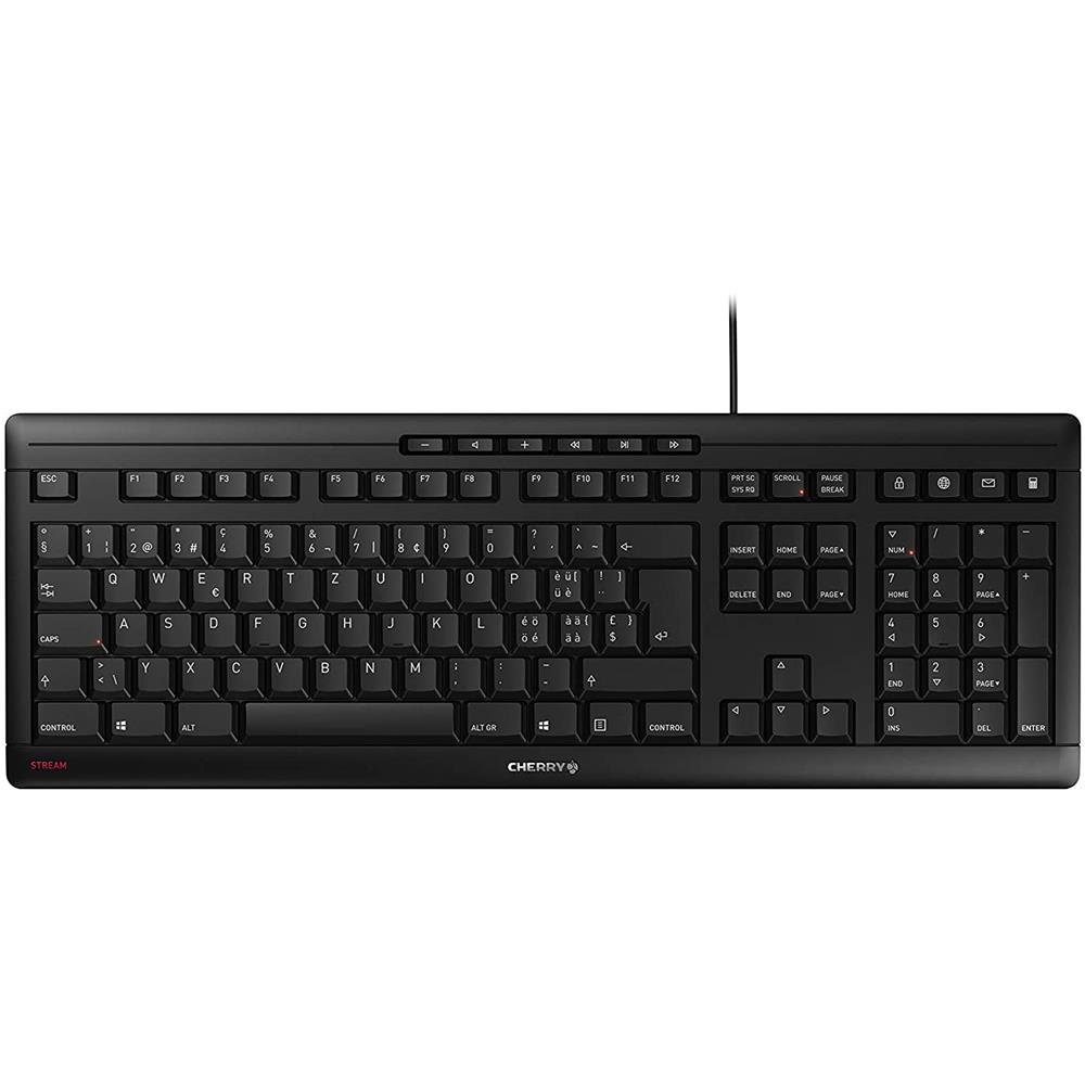 Cherry STREAM Keyboard Tastatur (Schweizer Layout, QWERTZ, kabelgebunden, USB Anschluss, Schwarz)