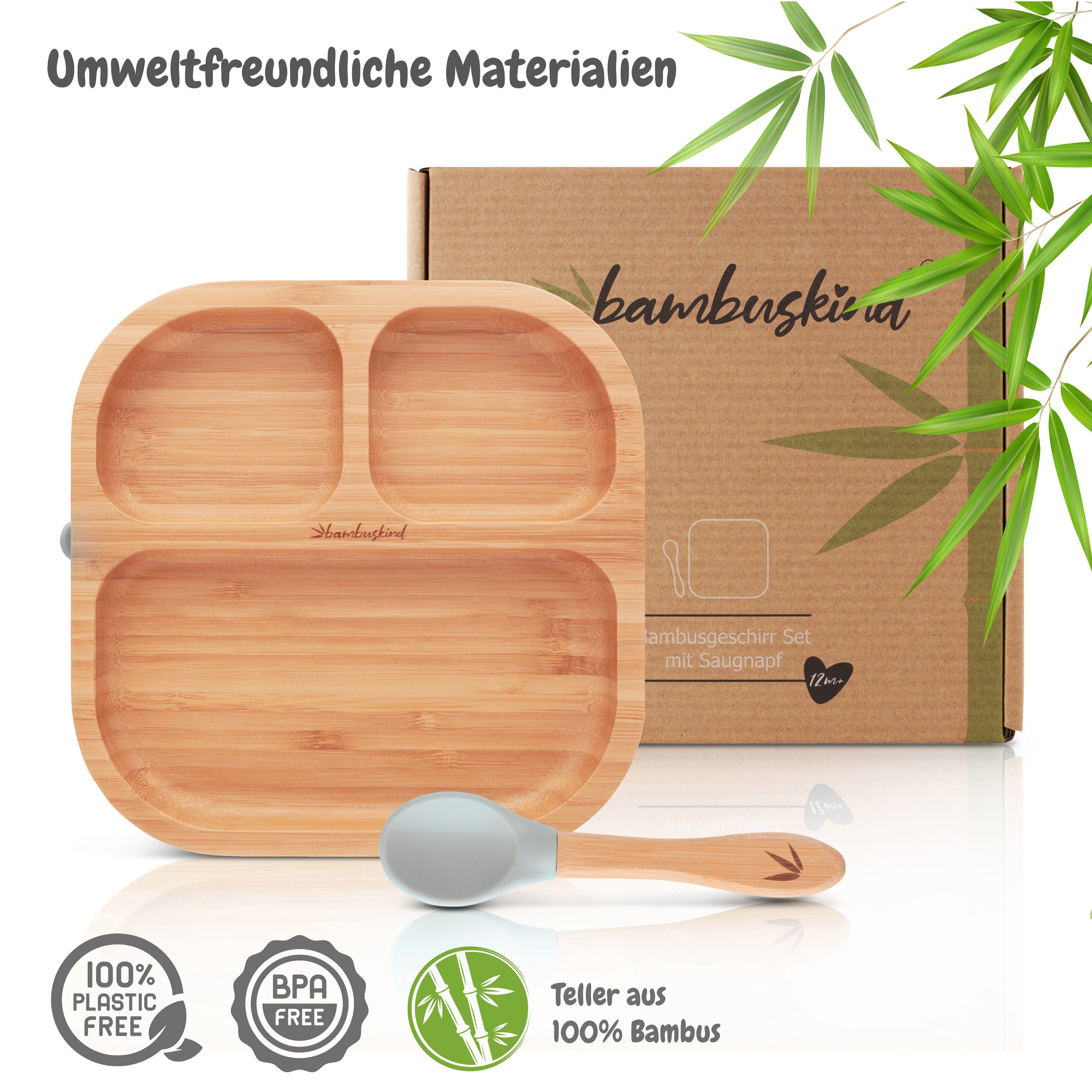 orange Kinderteller bambuskind® Saugnapf bambuskind mit Kindergeschirr-Set