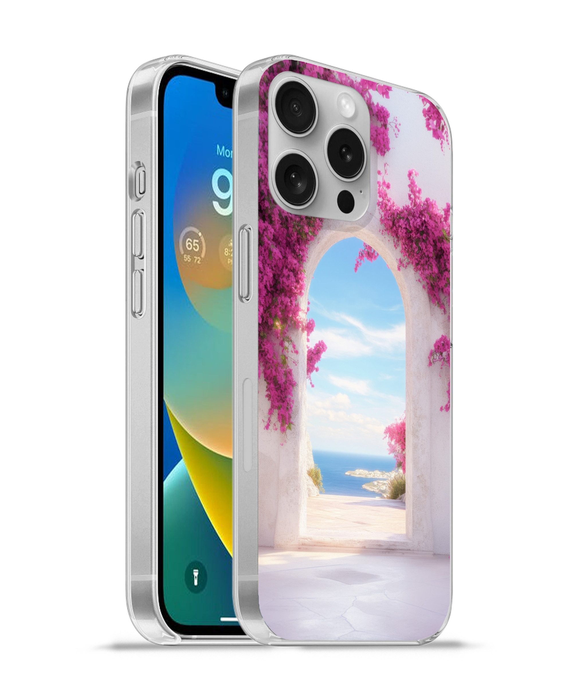MuchoWow Handyhülle für Apple iPhone 16 Pro Meer - Rosa - Blumen - Tor, Smartphone-Bumper, Print, Handy Schutzhülle Dünn