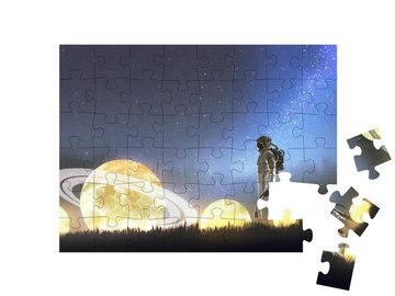 puzzleYOU Puzzle Digitale Kunst: Ein Astronaut blickt auf sein Werk, 48 Puzzleteile, puzzleYOU-Kollektionen Illustrationen