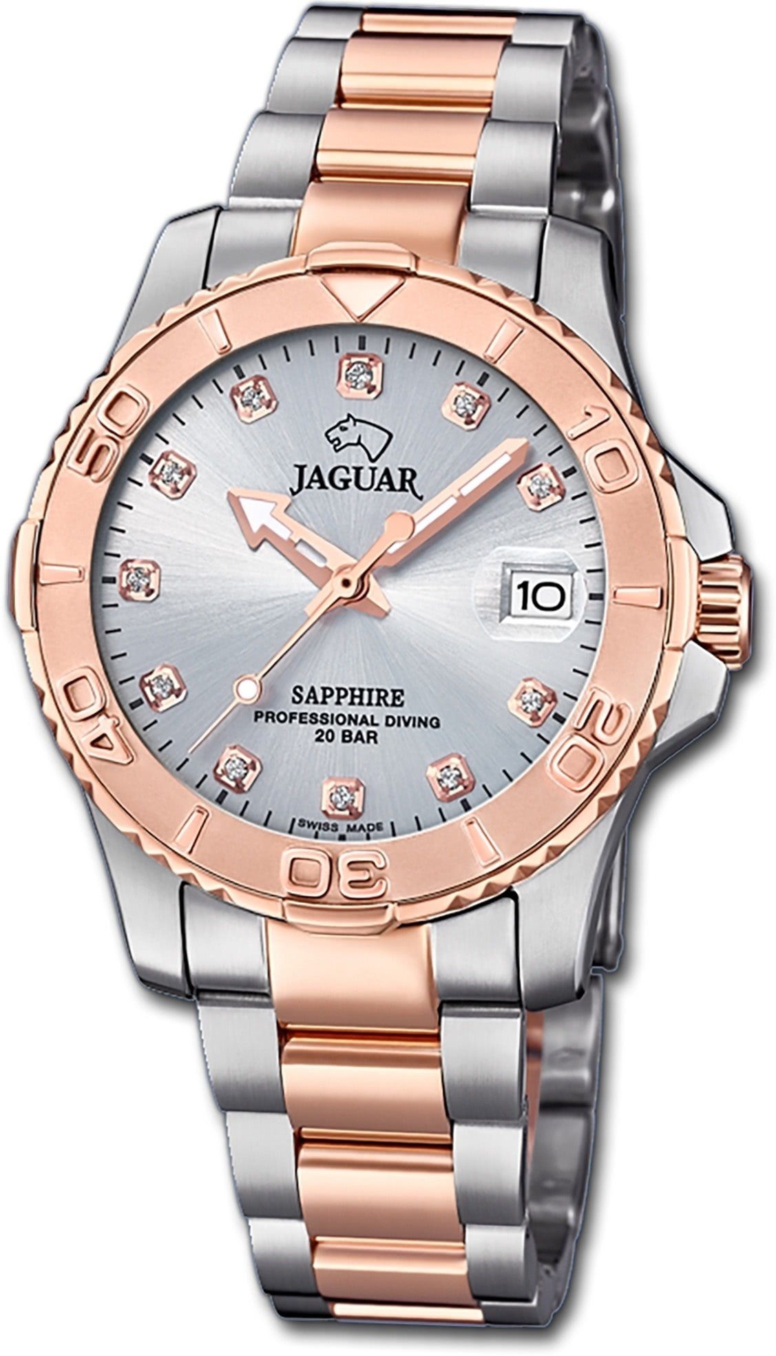 JAGUAR Quarzuhr Jaguar Edelstahl Damen Uhr J871/3 Analog, Damenuhr mit Edelstahlarmband, rundes Gehäuse, mittel (ca. 34mm), Fash