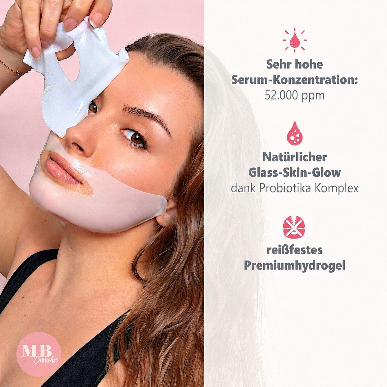Medical Beauty Cosmetics Gesichtsmaske Kollagen Hydrogel Maske mit Hyaluron, Niacinamid, Probiotika Komplex, Glass Skin Glow Effekt, hochkonzentriert mit 52.000 ppm.