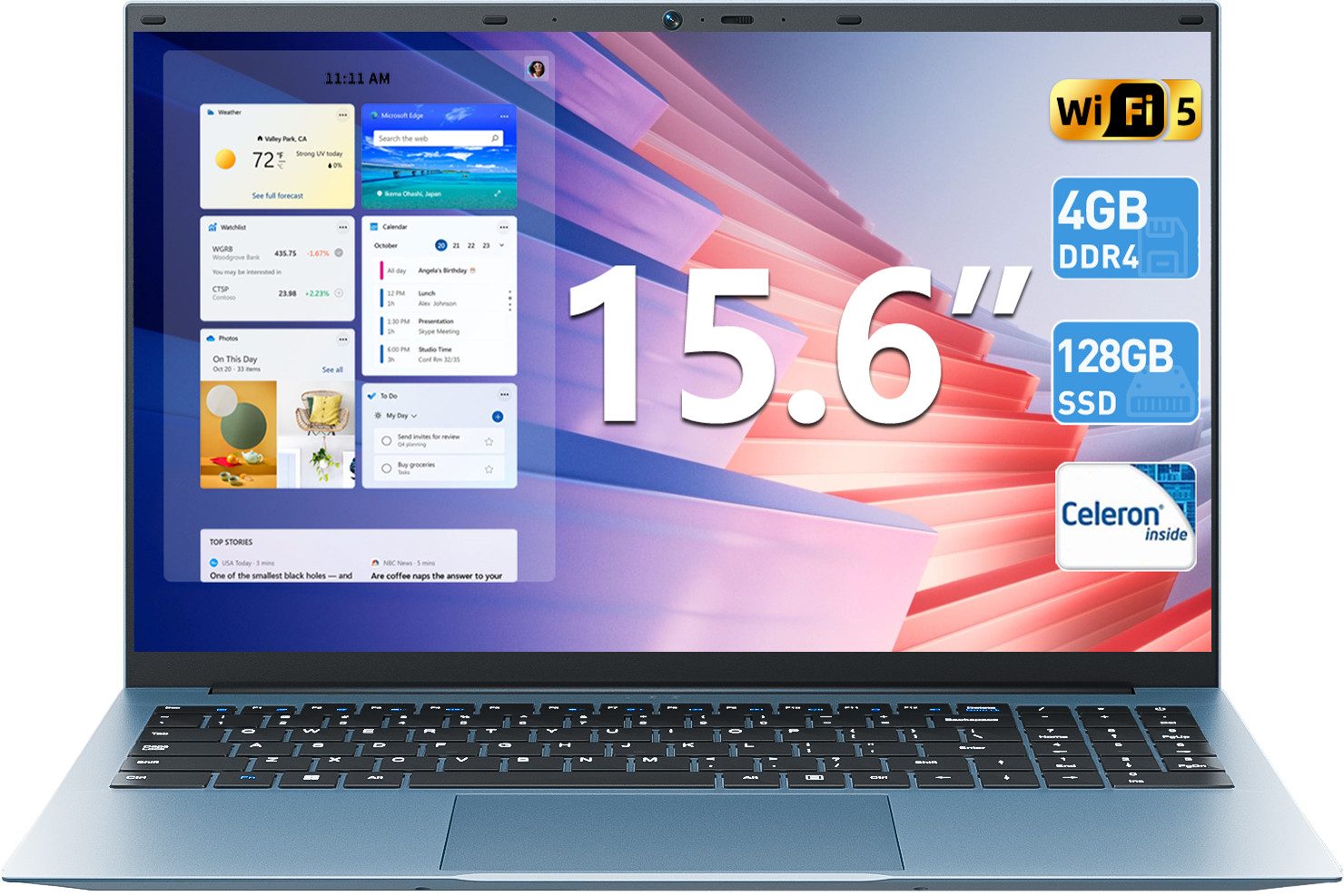 SGIN 15.6 Zoll Laptop, 4GB RAM 128GB SSD Notebook, Celeron N4000 Notebook