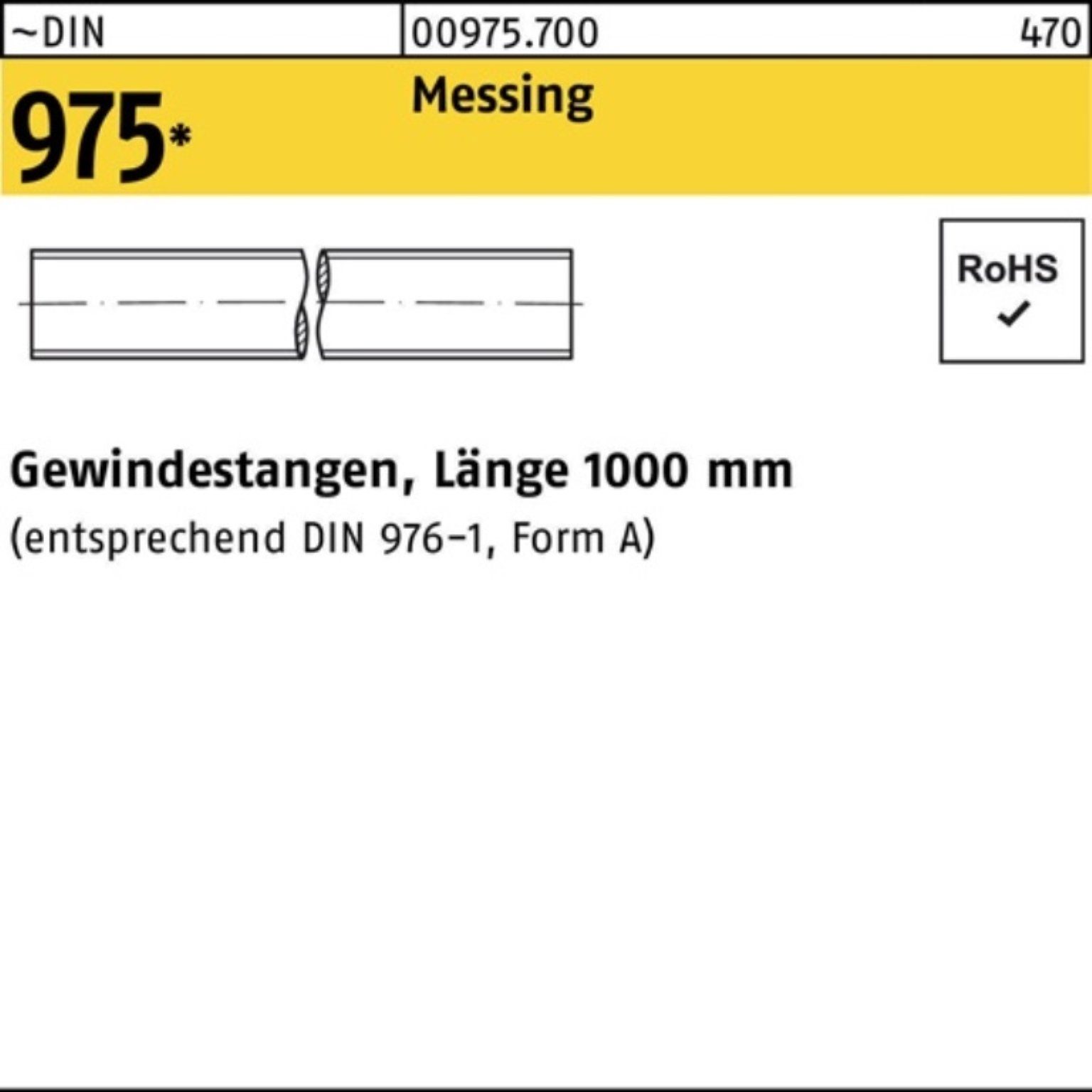 Reyher Gewindestange 100er Pack Gewindestange DIN 975 M20x 1000mm Messing 1 Stück ~DIN 975