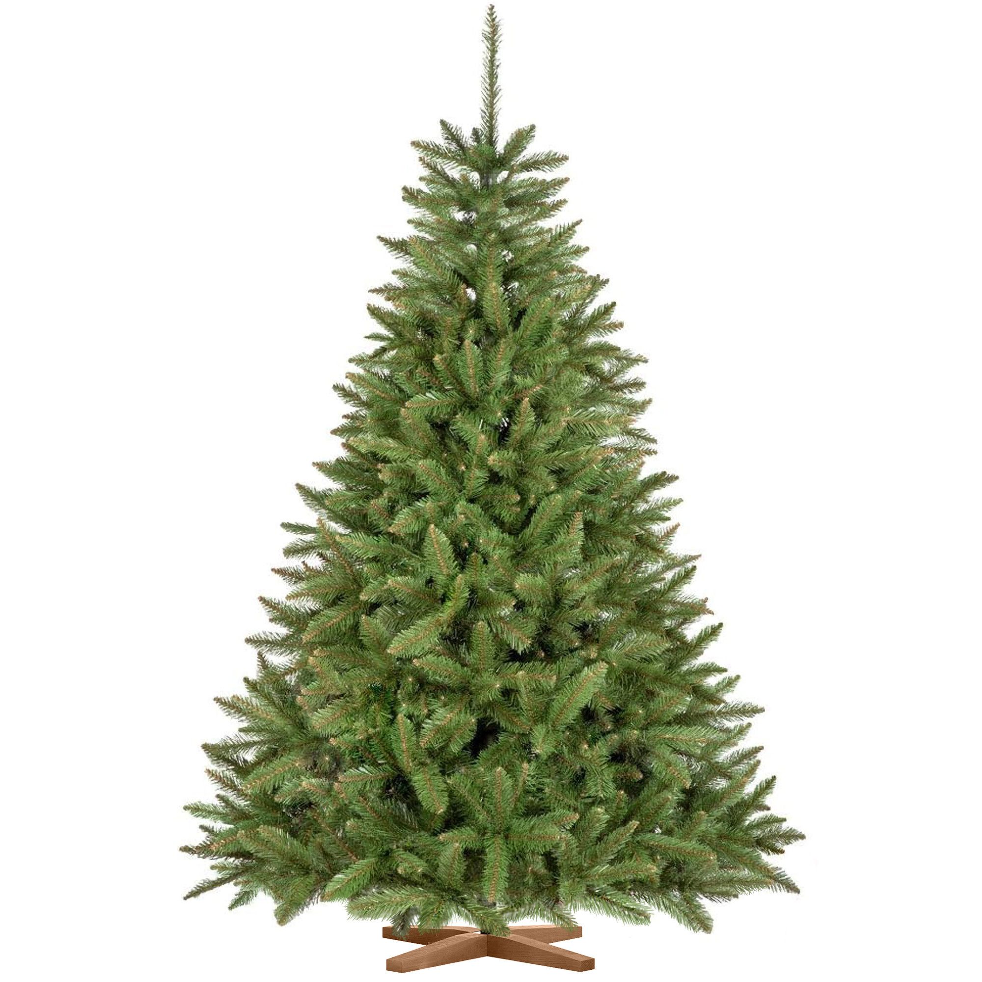 Fairytrees Künstlicher Weihnachtsbaum FT01, Fichte Natur, mit grünem Stamm und Echtholz Baumständer
