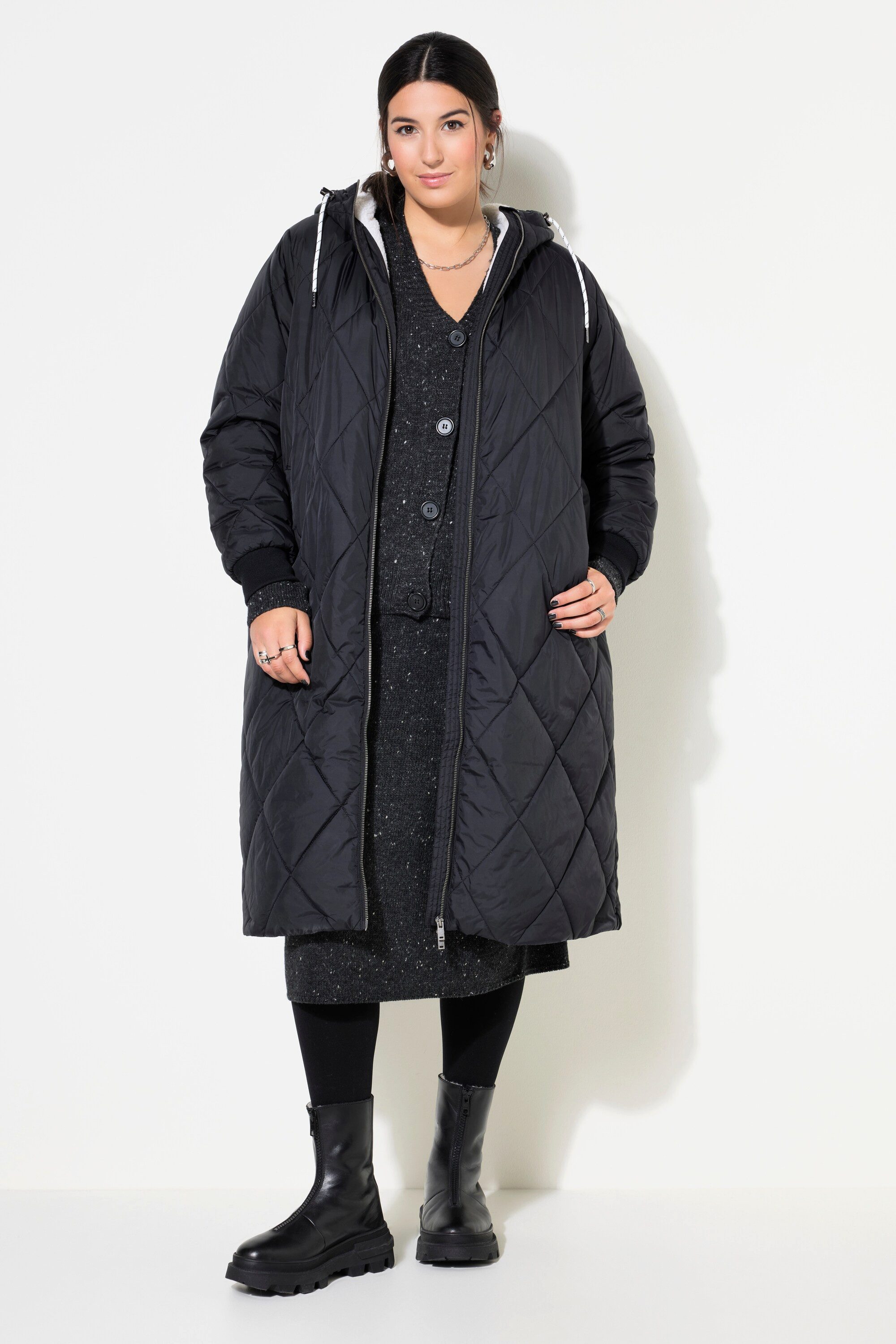 Studio Untold Wintermantel Steppmantel Loose Shape Kapuze 2-Wege-Zipper