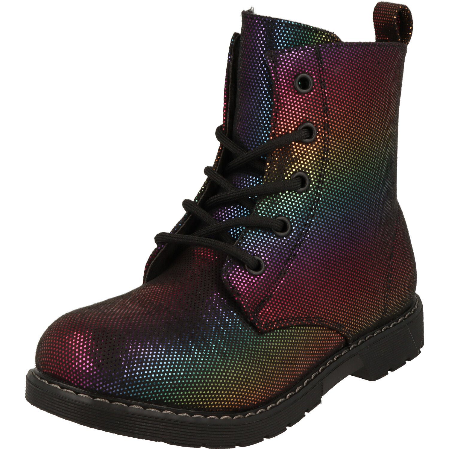 Indigo Mädchen Boots gefüttert Schnürer 452-232 Schwarz/Multi Winterstiefel Reißverschluss