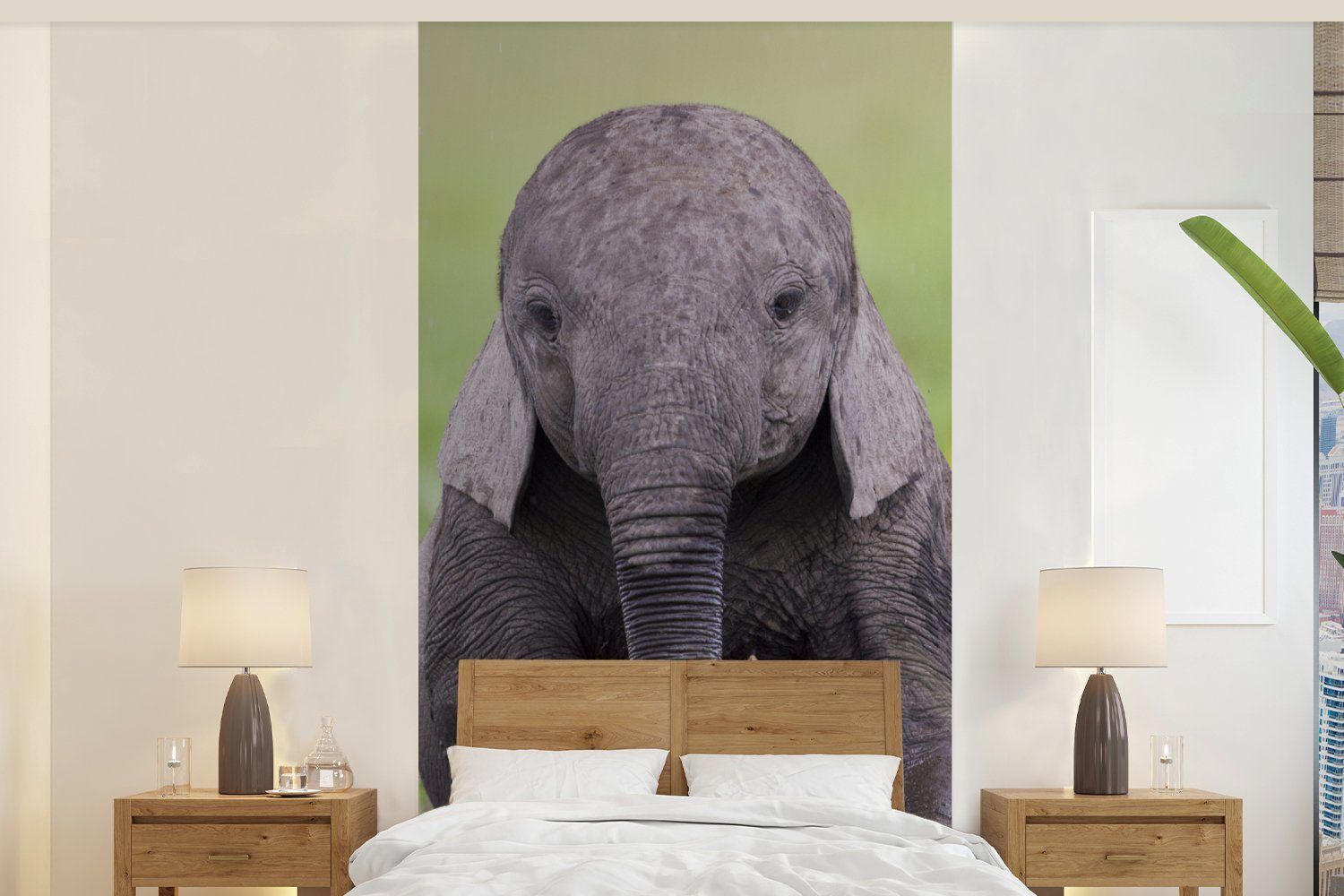 MuchoWow Fototapete Elefant Tiere Gras St), Natur, für bedruckt, - - - - Fototapete Schlafzimmer Wohnzimmer Küche, Matt, (2 Baby Vliestapete