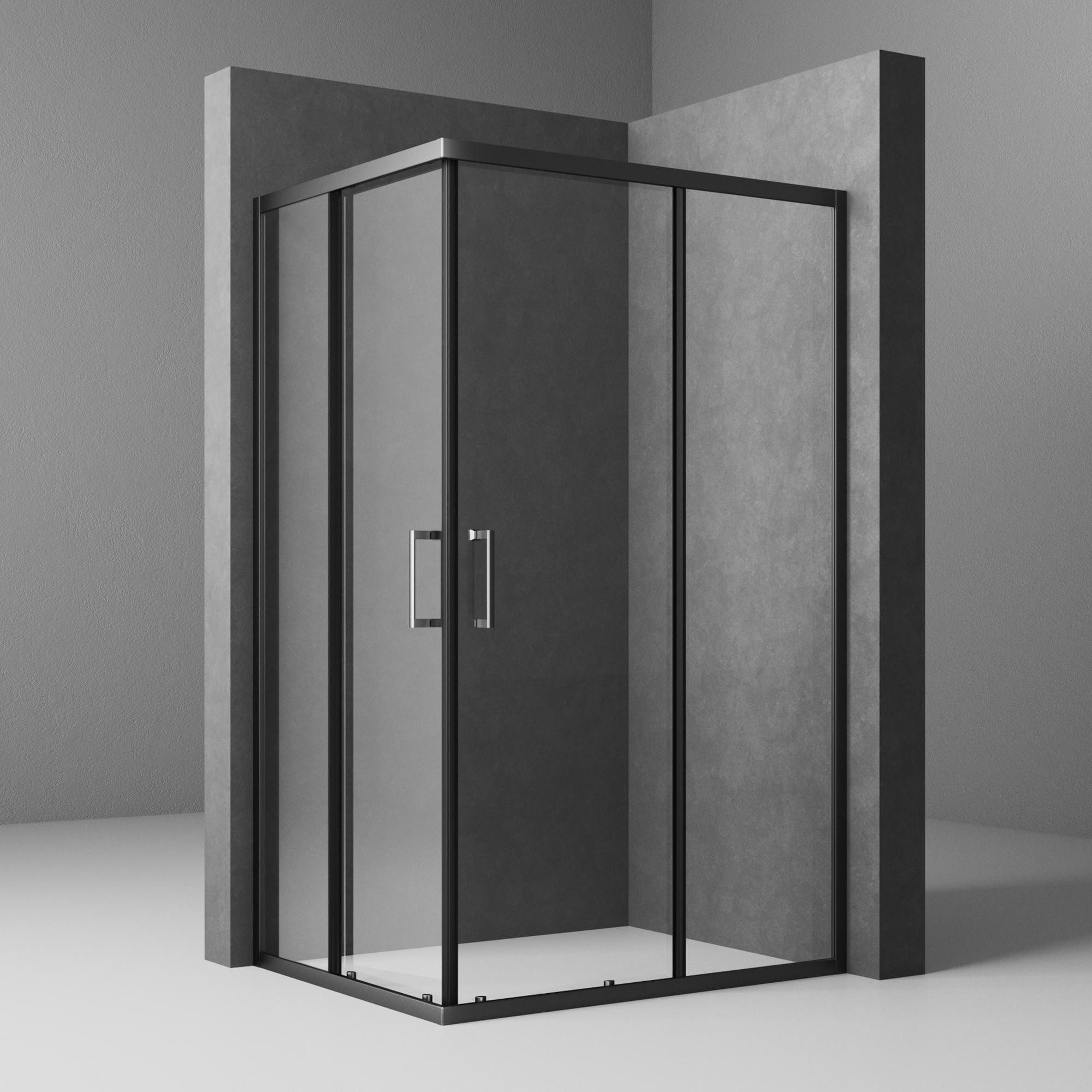 Boromal Eckdusche 100x90x185cm Duschkabine Schwarz 90x100x185cm Eckeinstieg Schiebetür, BxT: 90x100 cm, 5mm Sicherheitsglas, Duschabtrennung 100x90 90x100, 16 Türrollen, Aluprofile, Schnellfreigabefunktion, (98-100) x (88-90) x 185cm