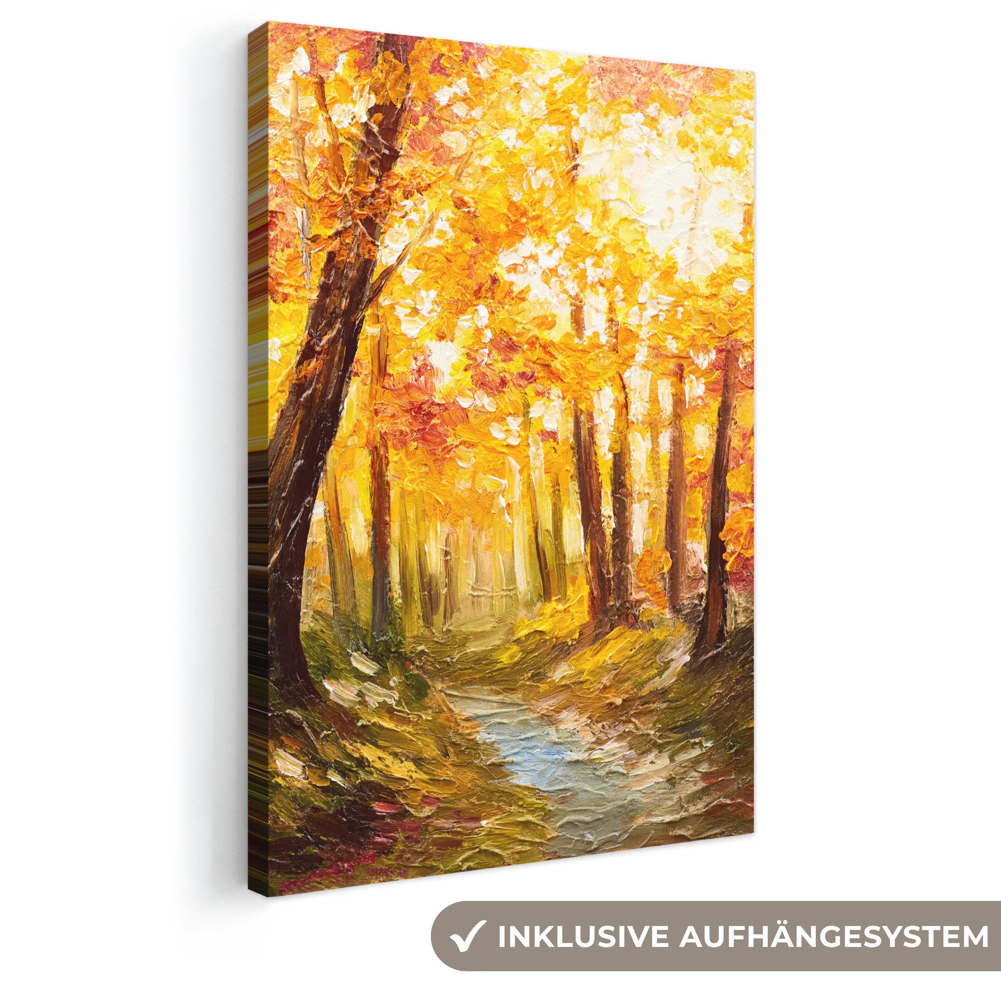 OneMillionCanvasses® Leinwandbild Kunstdrucke - Herbst - Wald - Ölfarbenoptik, Fotodruck (1 St), Leinwand Canvas Wandbild, Wanddekoration 20x30 cm