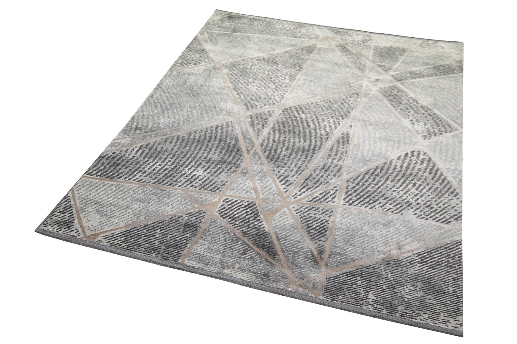 Carpetia Teppich moderner Wohnzimmerteppich geometrisches Muster Designerteppich grau, rechteckig, Höhe: 13 mm