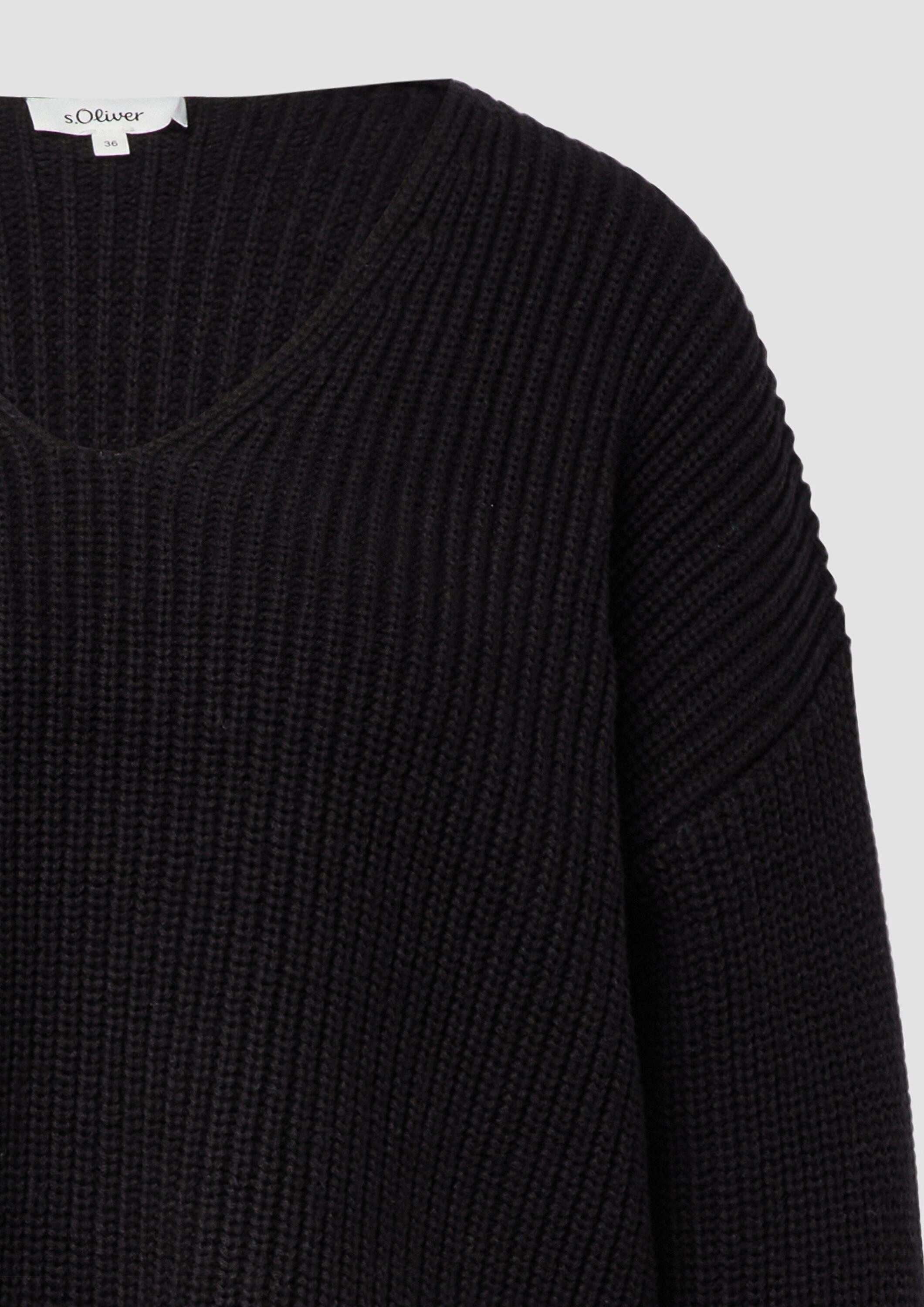 s.Oliver Longpullover Strickpullover Grobstrickpullover mit V-Ausschnitt im Relaxed Fit