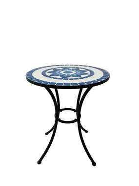 Wohnando Garten-Essgruppe Bistroset "Orion", Metalltisch, Metallmöbel, schwarz, Mosaik-Design, (3-tlg), bestehend aus 2 Stühlen und 1 Tisch, Blau Weiß Mix