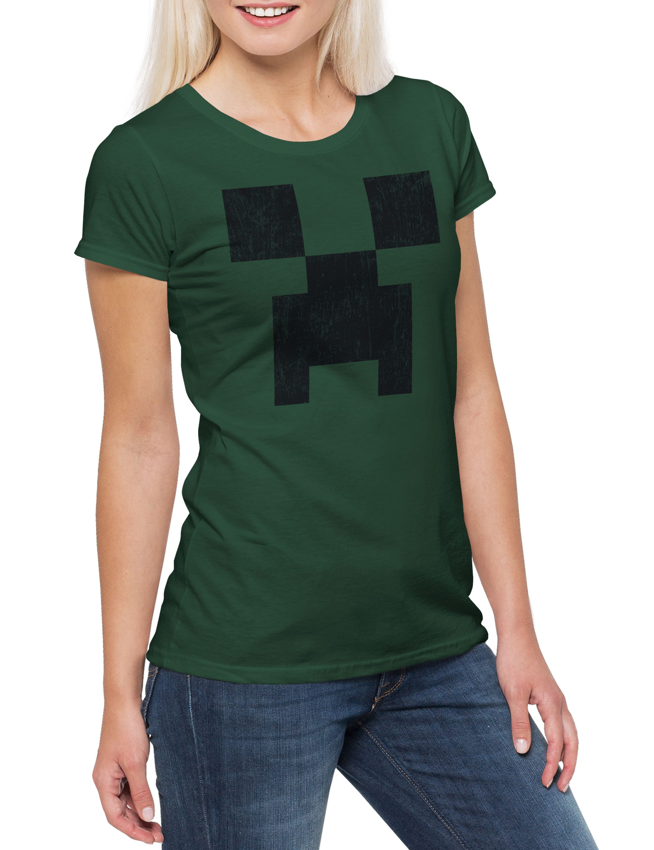 Print-Shirt Mine Pixel Creeper Damen T-Shirt Gamer Games Gaming Craft Nerd Freak