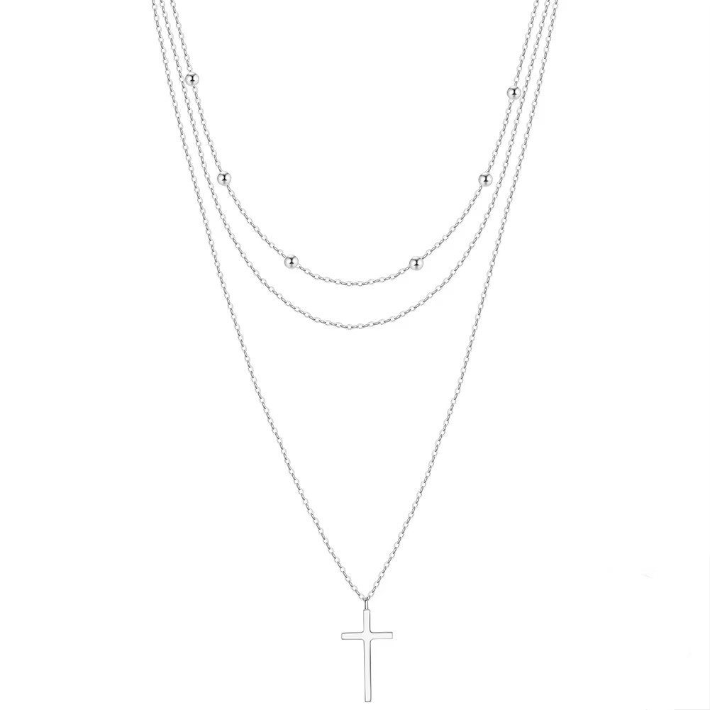 Runde Perlé Kette mit Anhänger Layerkette mit Kreuz Anhänger, christlich, e günstig online kaufen