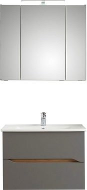 Saphir Badmöbel-Set Quickset 2-teilig, Keramikwaschtisch mit LED-Spiegelschrank, (2-St), 80 cm breit, 2 Schubladen, 3 Spiegeltüren, 6 Einlegeböden
