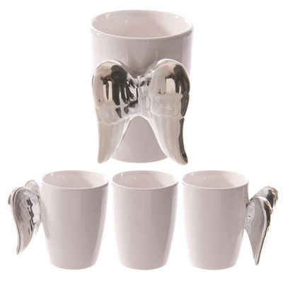 Puckator Tasse Tasse Weißer Engel mit Silberne Flügel geformter Henkel Tasse aus Dolomit-Keramik