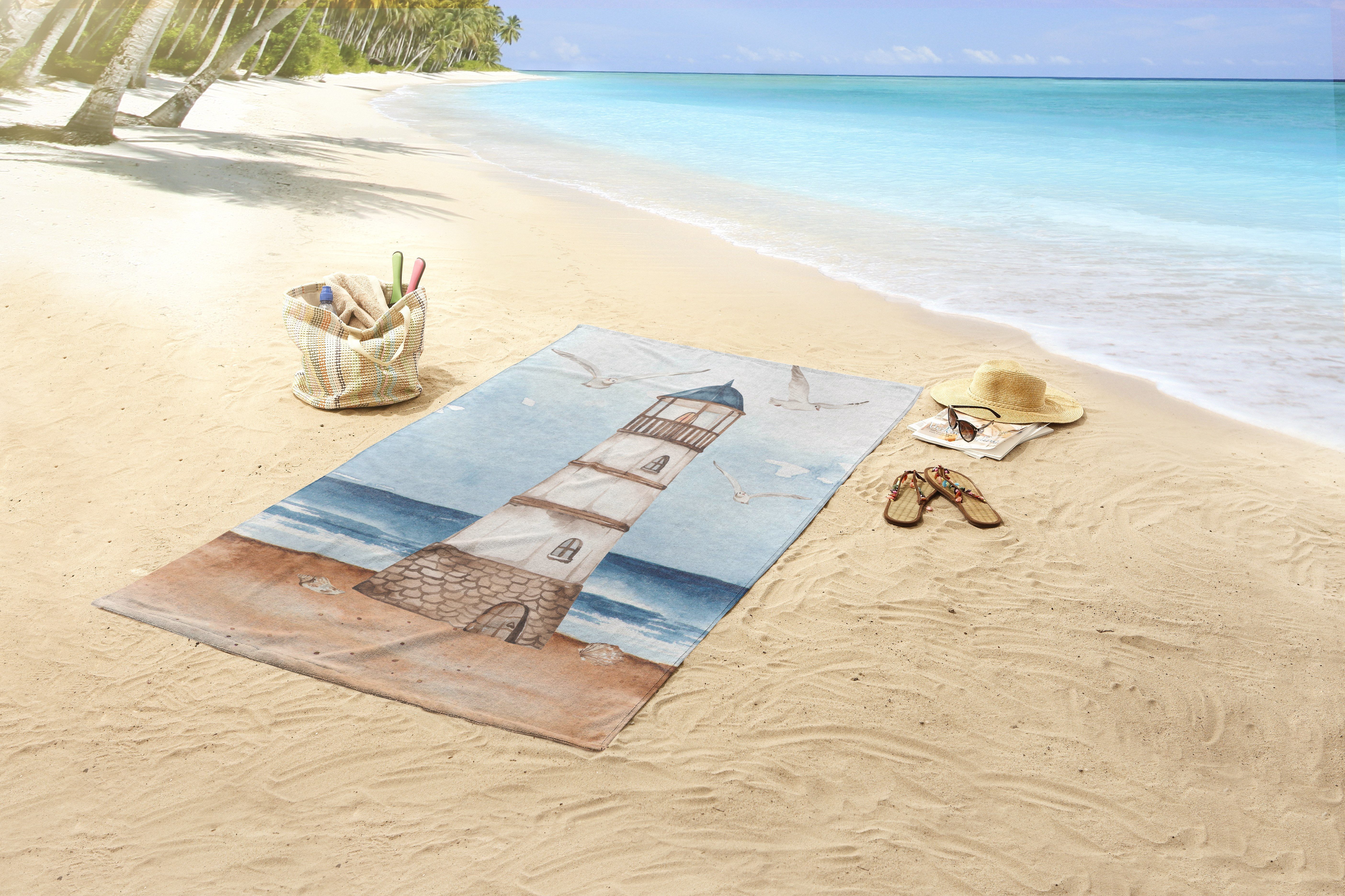good morning Strandtuch Strandtuch 100x180 cm Frottee Berlin maritim / Leuchtturm blau, Frottee (Spar Set, 1-St), 1 x Strandtuch Good Morning 100x180 cm blau